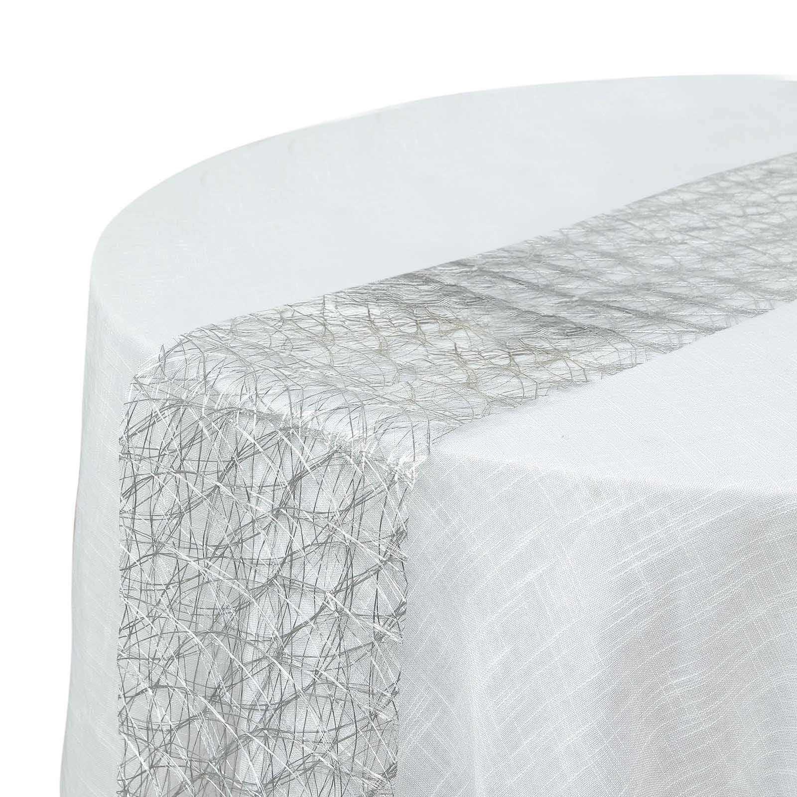 Polyester 12x108 Table Runner Metallic Silver Disposable Non-Woven Fiber Roll - Stylish & Chic Table Decor