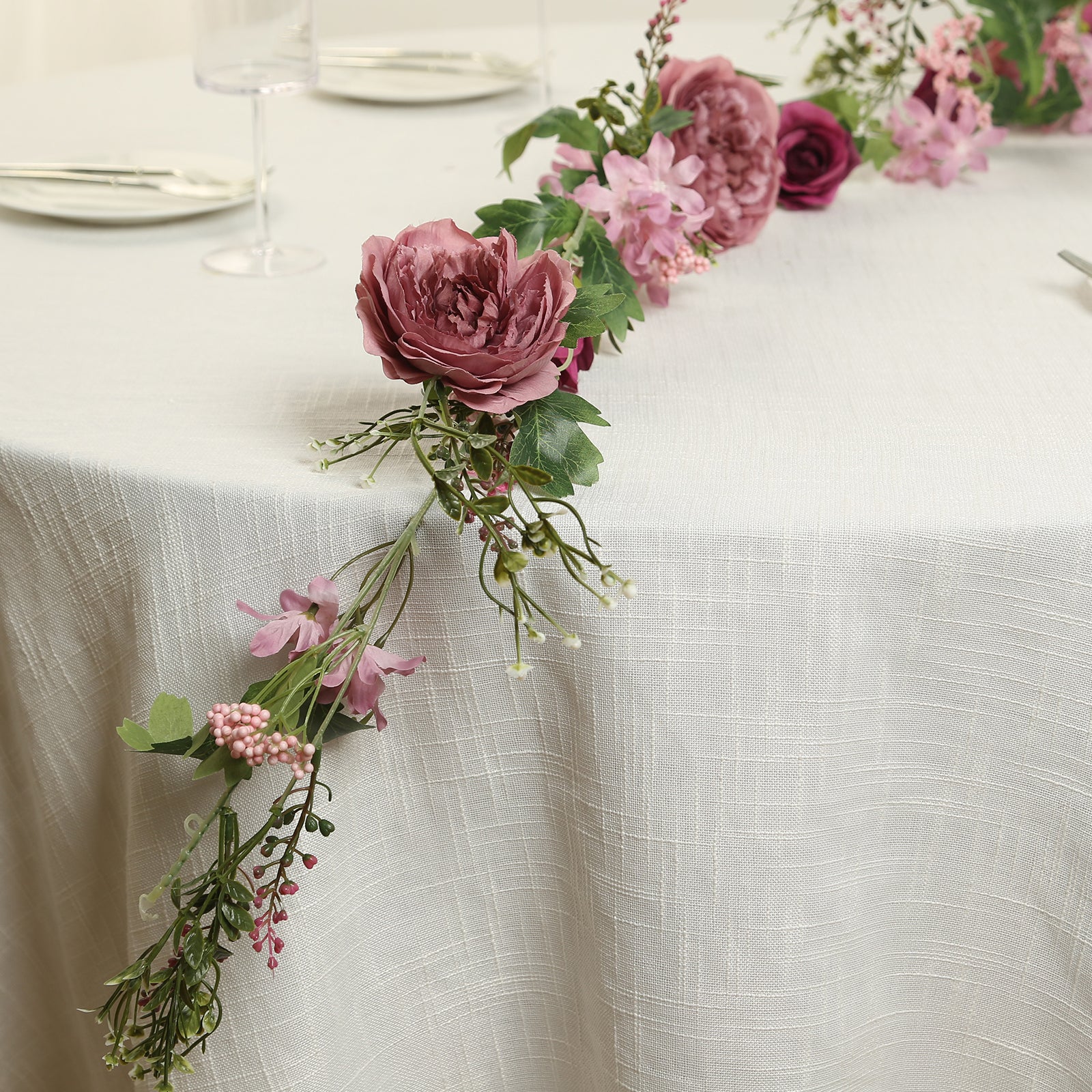 6ft Dusty Rose Silk Rose Peony Flower Garland, Mixed Floral Greenery Garland Artificial Hanging Vine