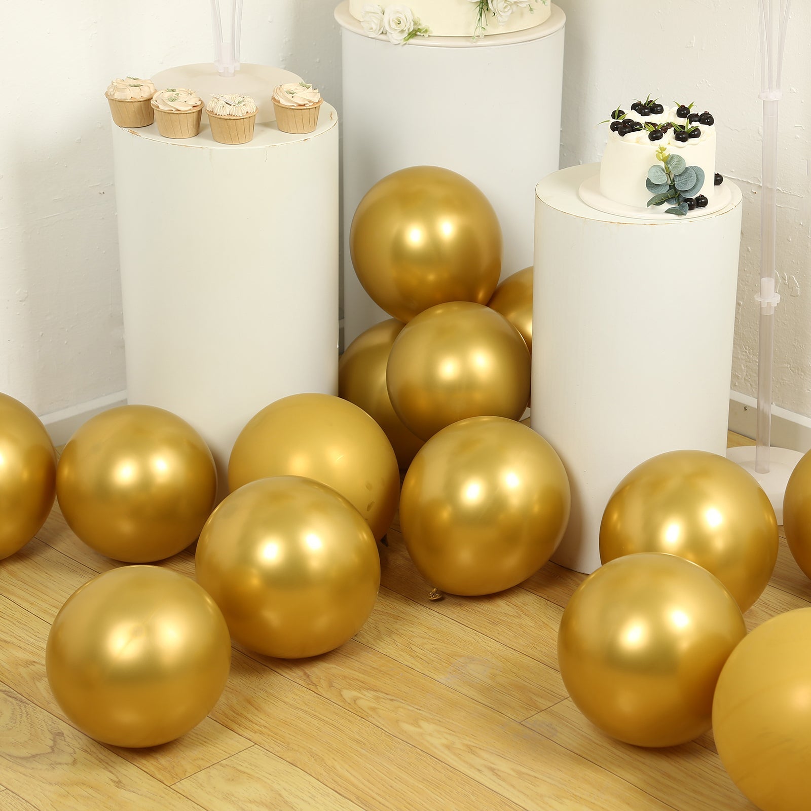 50 Pack Chrome Gold Biodegradable Latex Balloons 12, Thick Eco Friendly Metallic Party Balloons