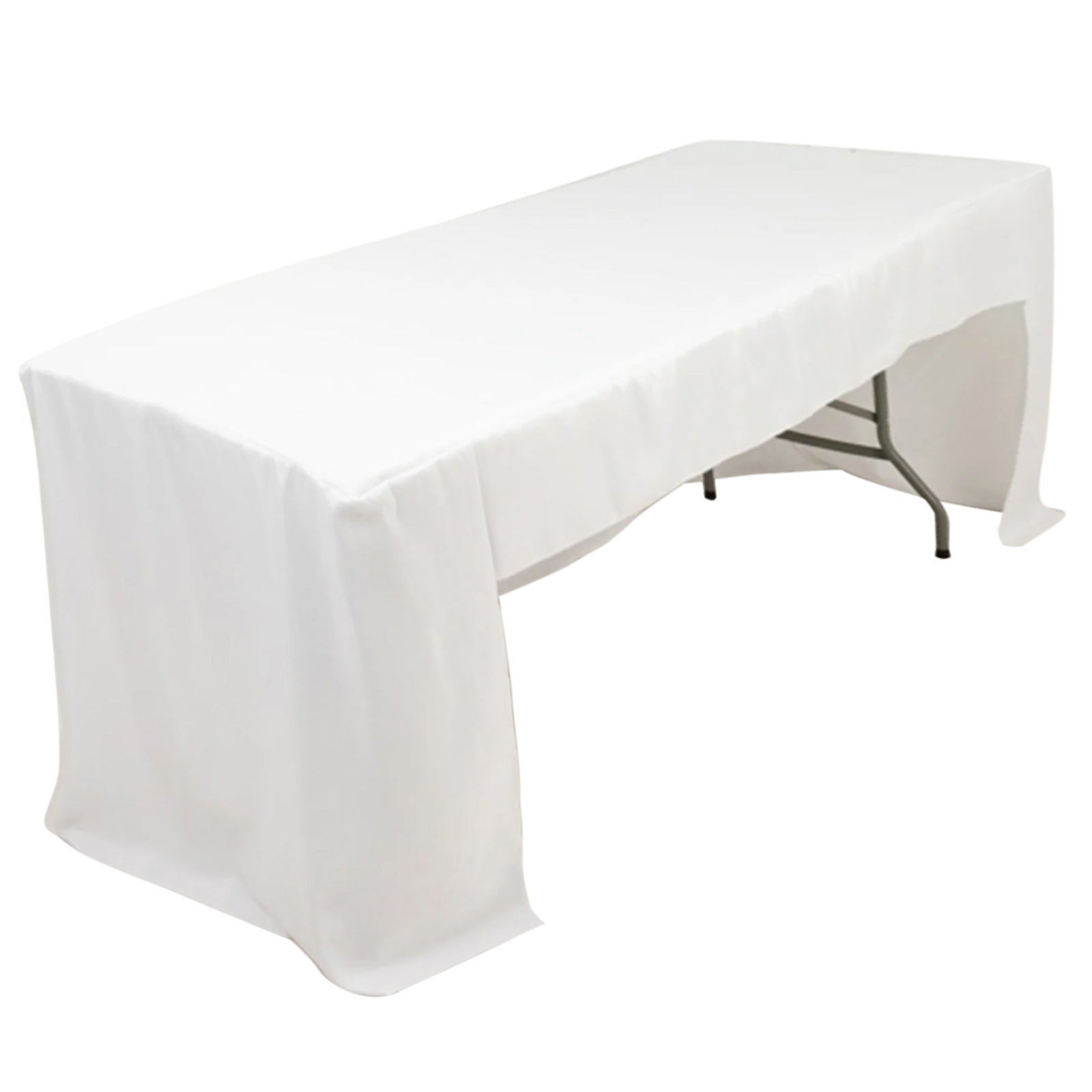 Fitted Polyester 96x30 Rectangle Tablecloth White with Open Back Design - Easy to Maintain and Wrinkle-Resistant Table Cover for Trade Shows & Displays