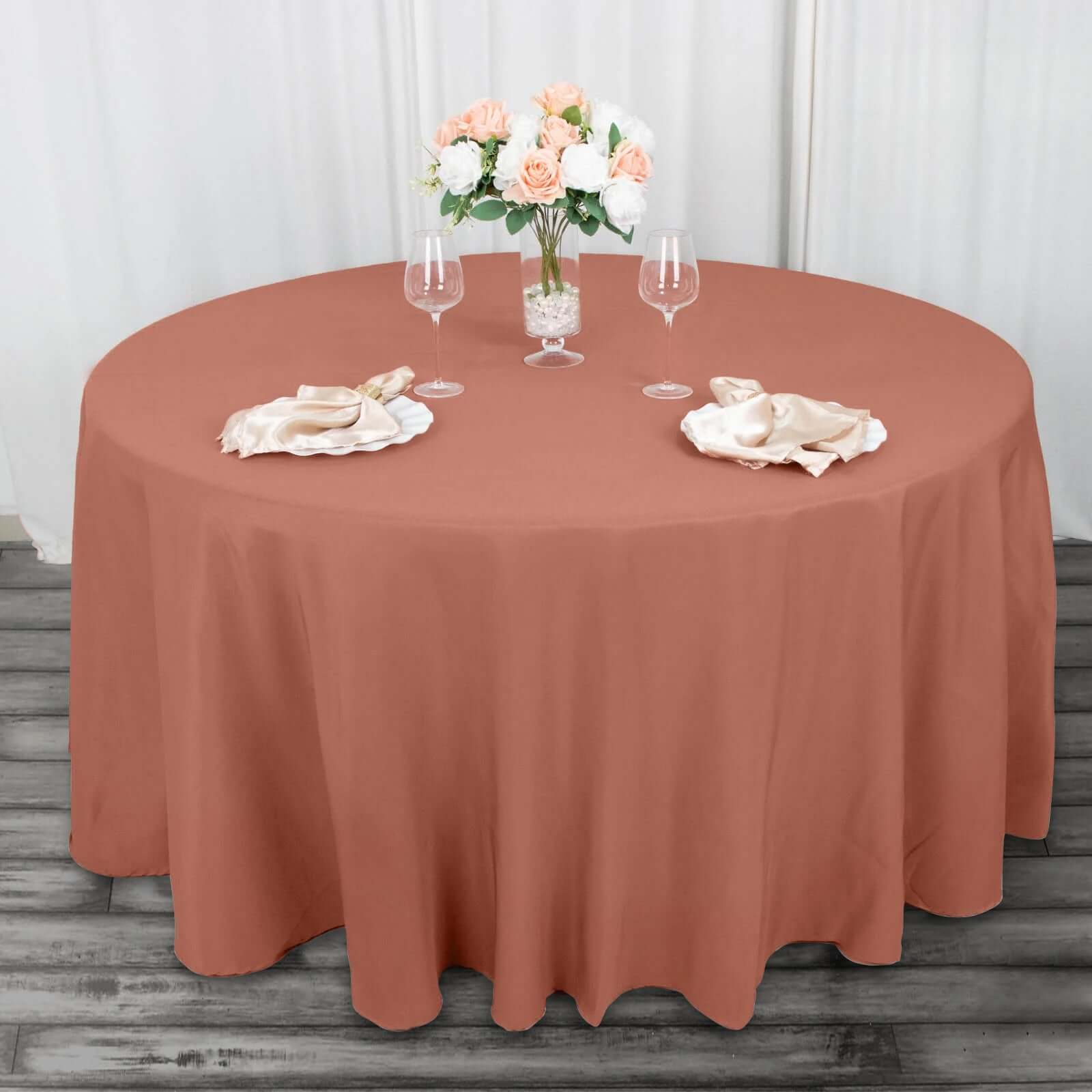 Premium Polyester 120 Round Tablecloth Terracotta (Rust) - Seamless 220GSM Wrinkle-Resistant Table Cover