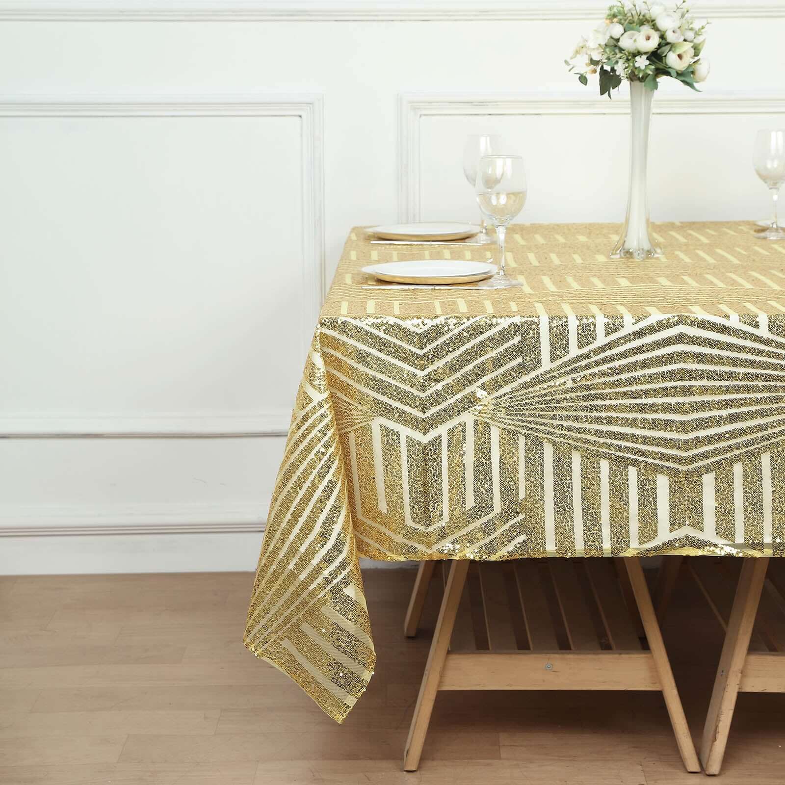 Sequin 72 Table Overlay Square Tablecloth Gold with Diamond Glitz Design - Perfect for Luxe Events