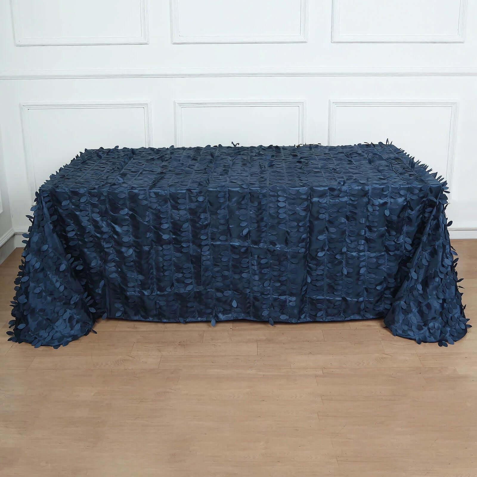 Taffeta 90x156 Rectangle Tablecloth Navy Blue | 3D Leaf Petal Design Seamless Table Cover