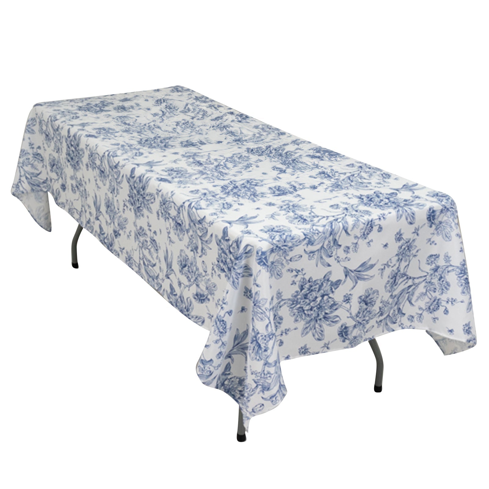 Polyester 60x102 Rectangle Tablecloth White - Blue French Toile Pattern for Elegant Gatherings