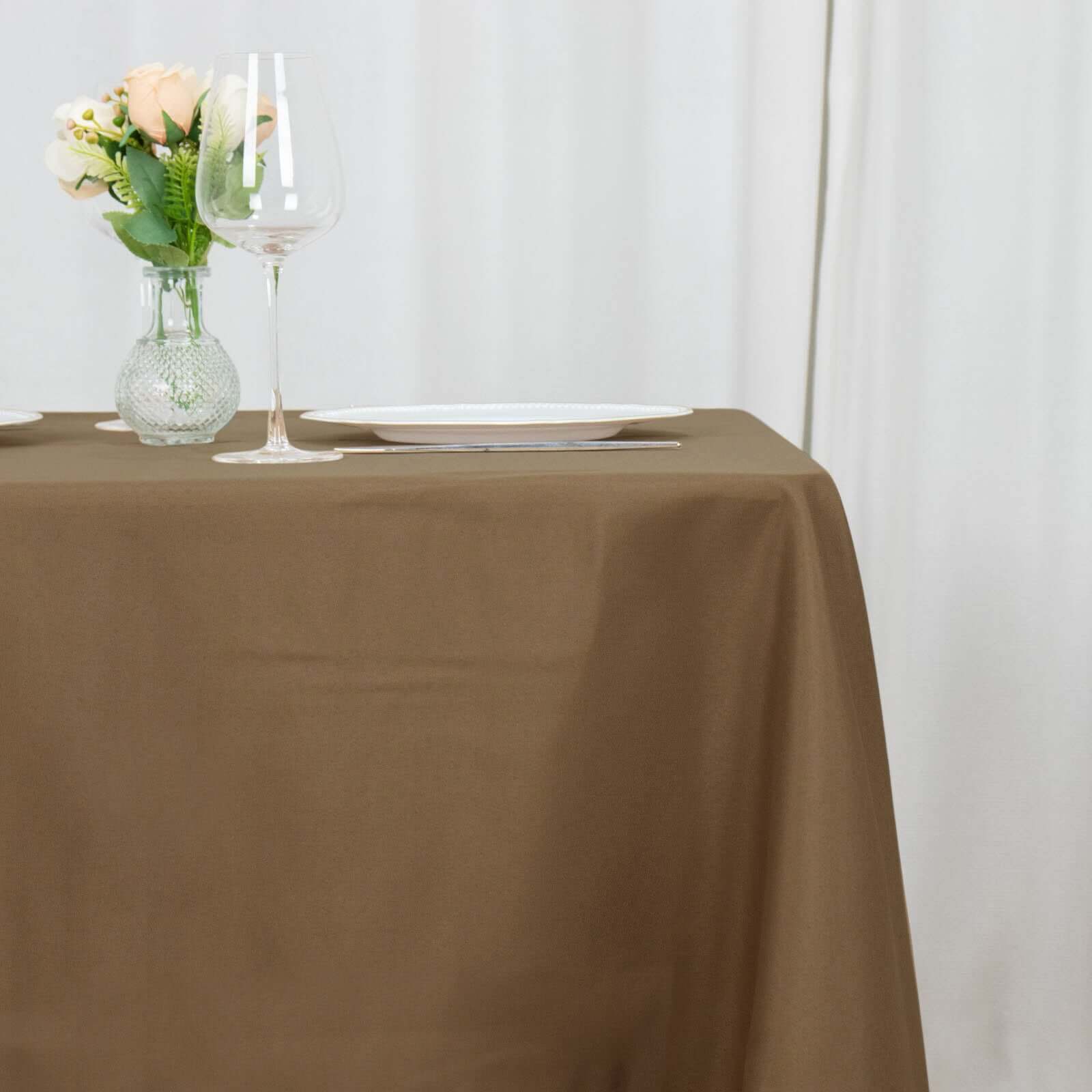 Polyester 70x70 Table Overlay Square Tablecloth Taupe - Wrinkle-Resistant & Durable Table Cover