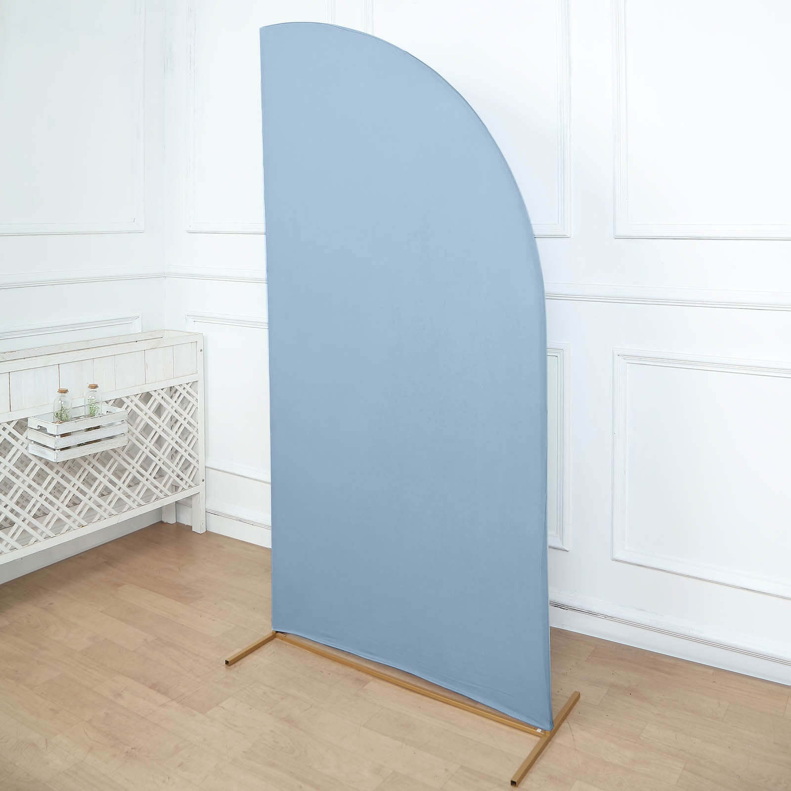 7ft Matte Dusty Blue Spandex Half Moon Chiara Backdrop Stand Cover, Custom Fitted Wedding Arch Cover