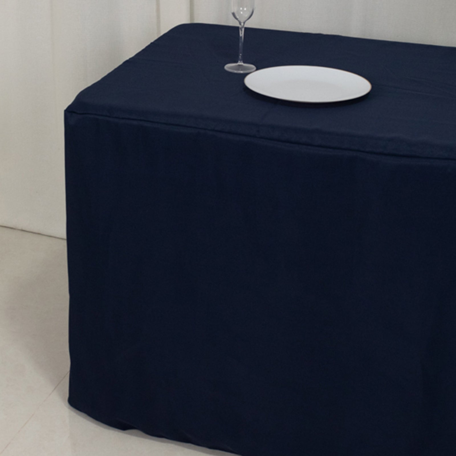 Fitted Polyester 72x30 Rectangle Tablecloth Navy Blue with Open Back Design - Easy to Maintain and Wrinkle-Resistant Table Cover