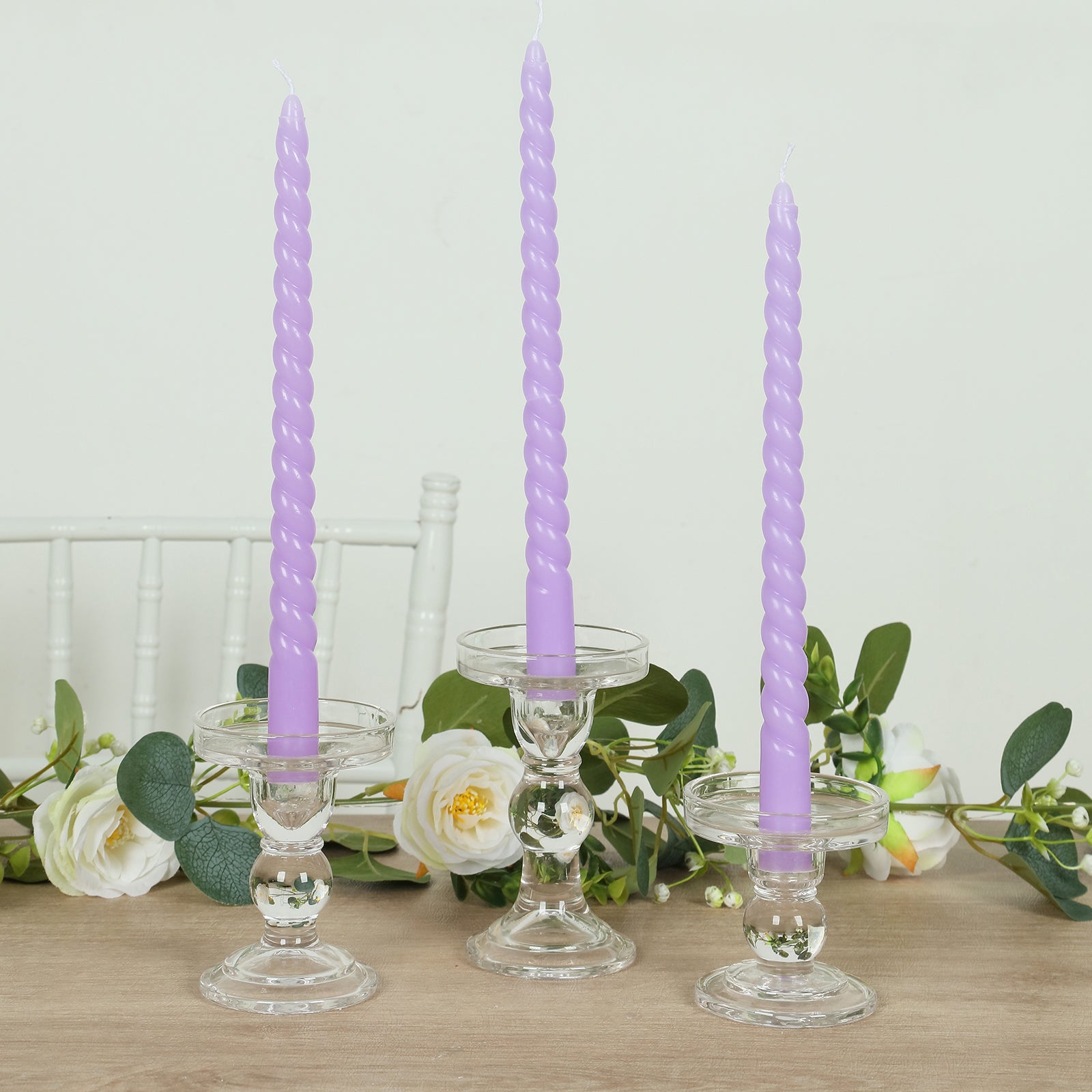 12-Pack Taper Candles Spiral Long Burn Wick Design Lavender Lilac - Premium Unscented Wax Dinner Candle Sticks 11