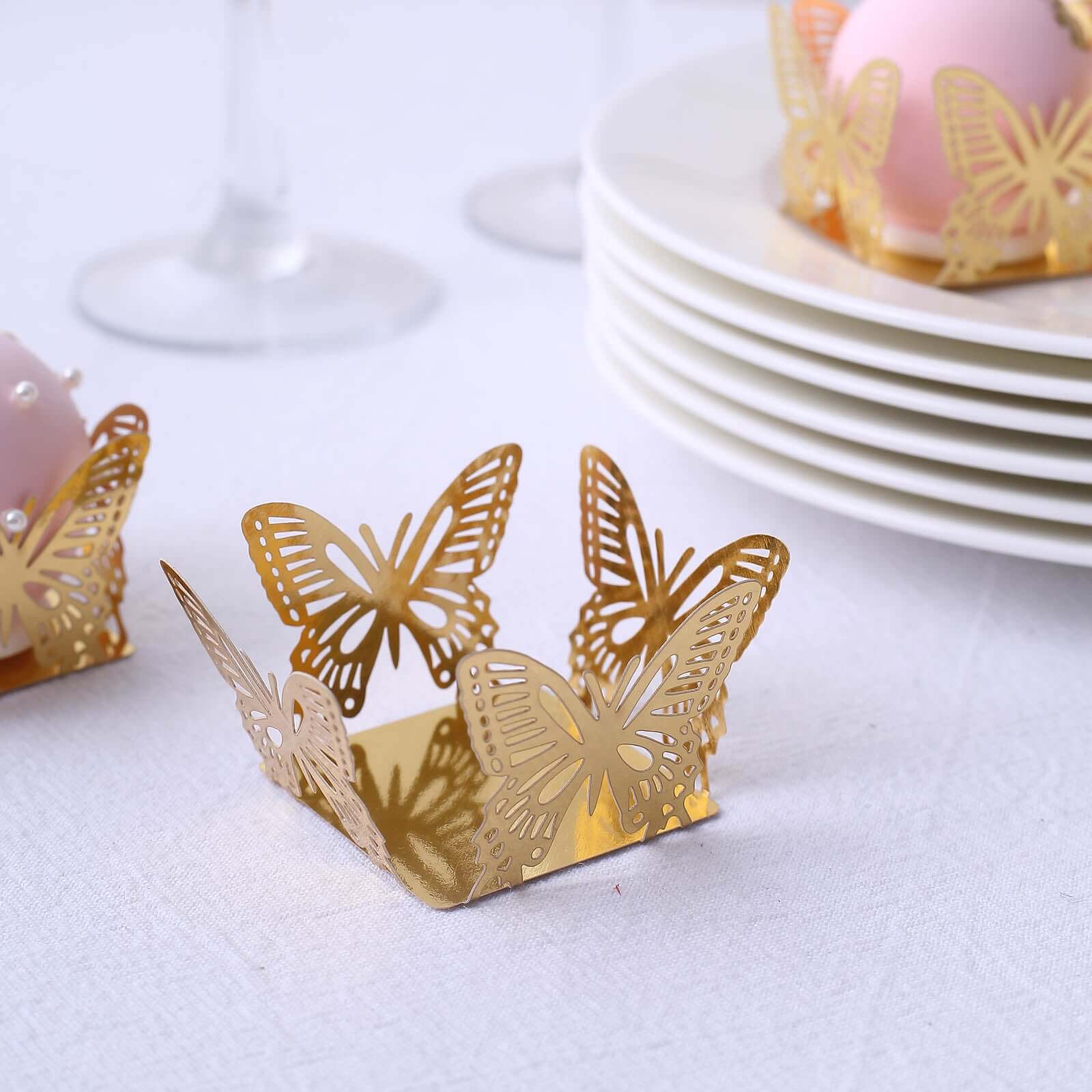 50-Pack Mini Paper Truffle Cup Liners Butterfly Square Design Metallic Gold - 225GSM Cupcake Tray Wrappers 4