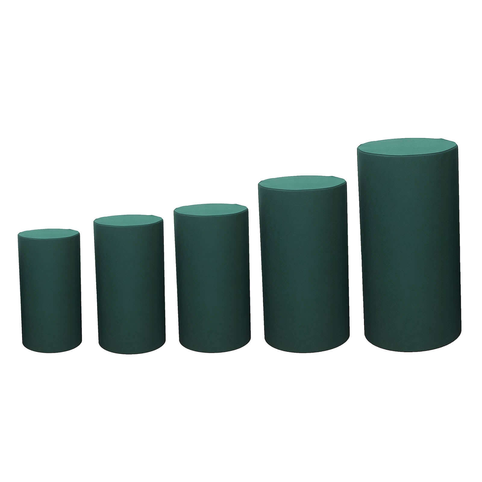 Set of 5 Hunter Emerald Green Spandex Cylinder Pedestal Stand Covers, Stretchable Pillar Prop Covers - 160 GSM