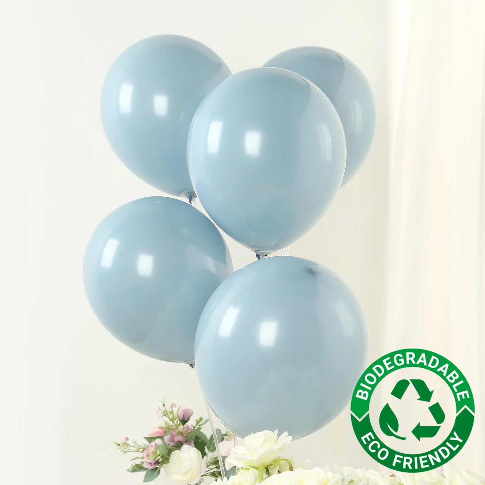 50 Pack Matte Pastel Dusty Blue Biodegradable Balloons 12, Round Eco-friendly Thick Latex Party Balloons