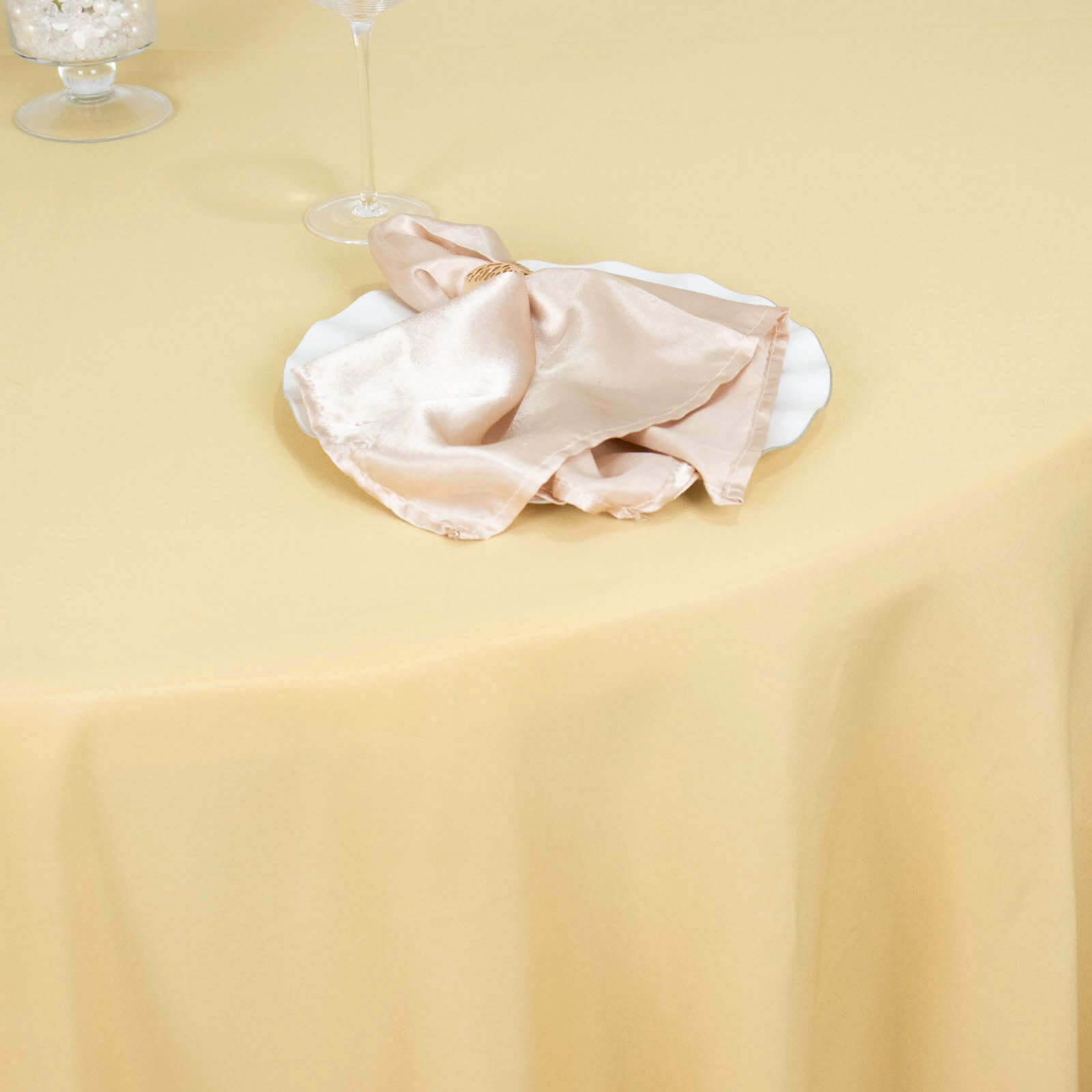 Premium Polyester 120 Round Tablecloth Champagne - Seamless 220GSM Wrinkle-Resistant Table Cover