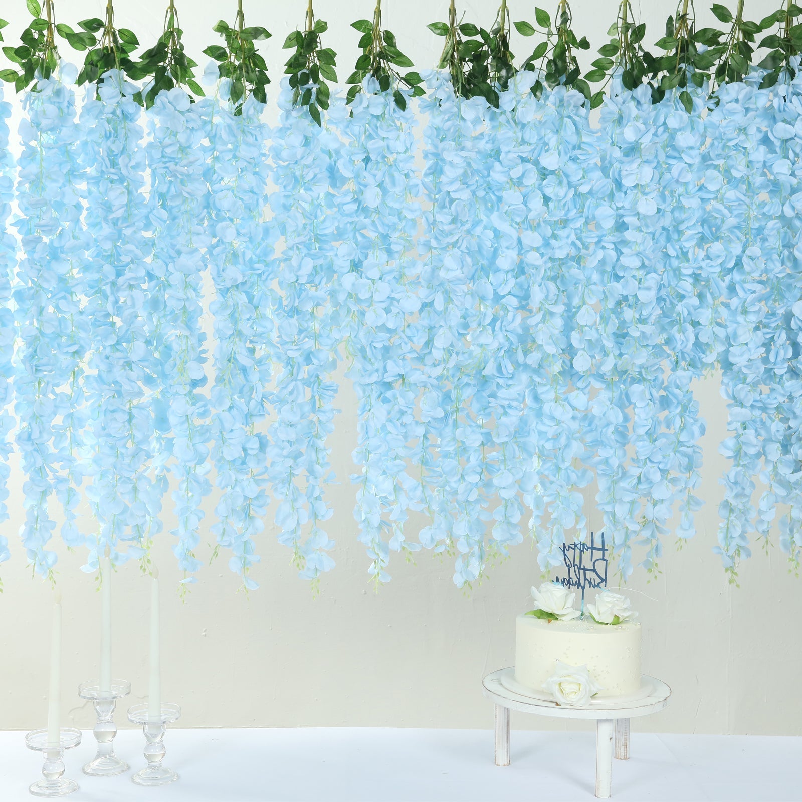 42 Silk Hanging Wisteria Flower Garland Vines in Light Blue, Elaborated 5 Full Strands in 1 Bush