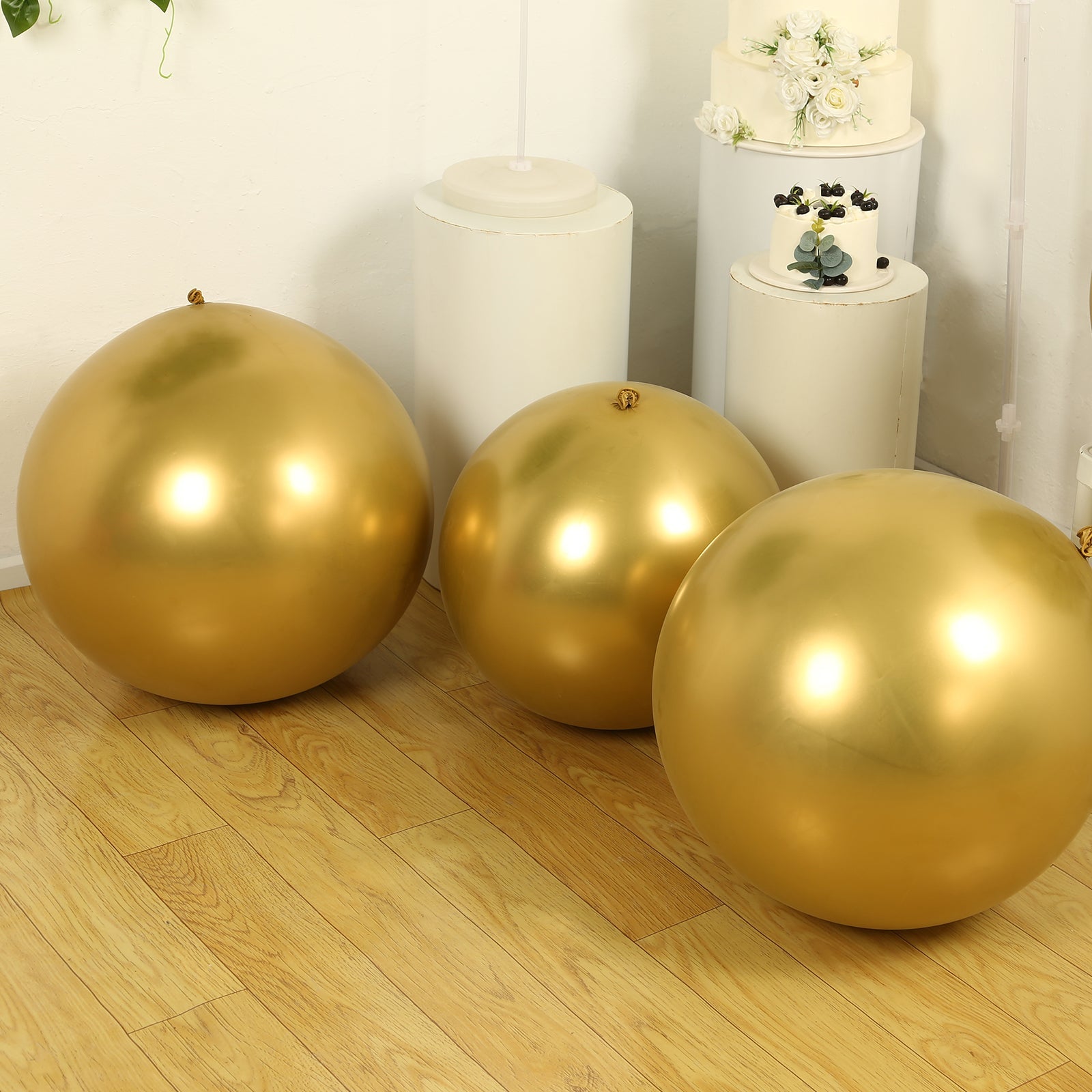 5 Pack Metallic Chrome Gold Biodegradable Balloons, 36 Large Round Eco-friendly Thickened Latex Party Balloons