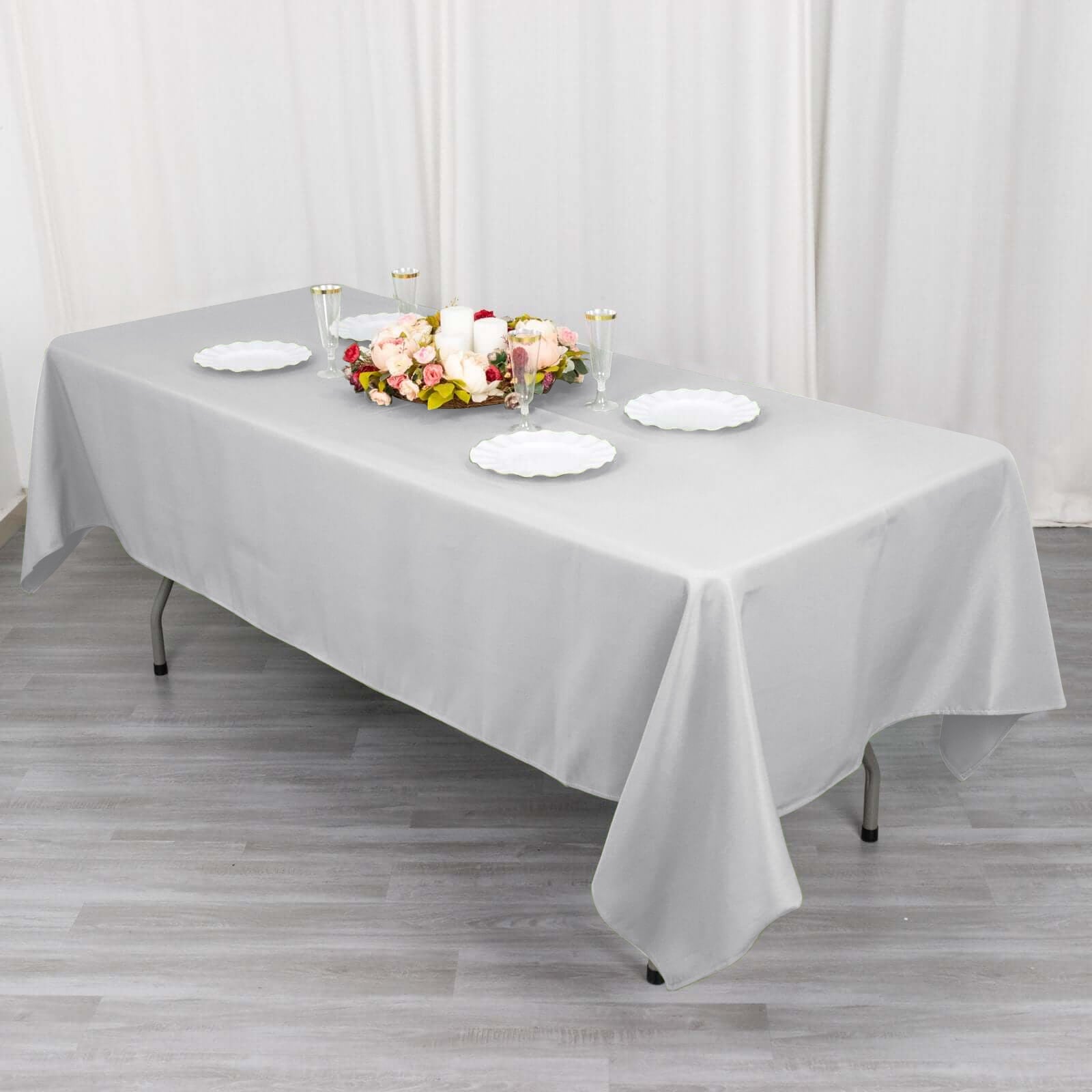 Premium Polyester 60x102 Rectangle Tablecloth Silver - Durable 220GSM Wrinkle-Resistant Table Cover