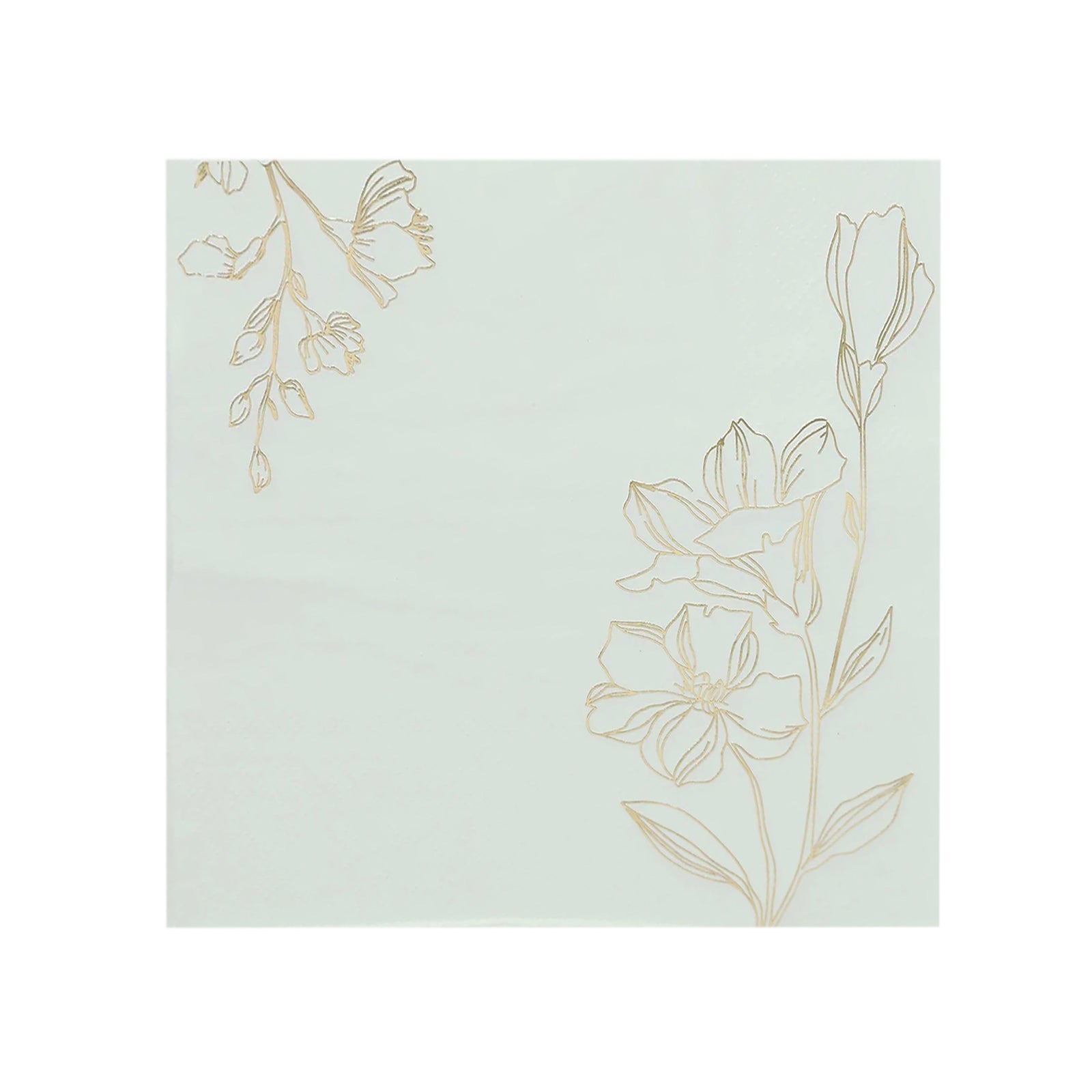 50-Pack Paper Cocktail Napkins with Gold Lily Flowers Print White - Highly 2 Ply Absorbent Soft Napkins for Beverages