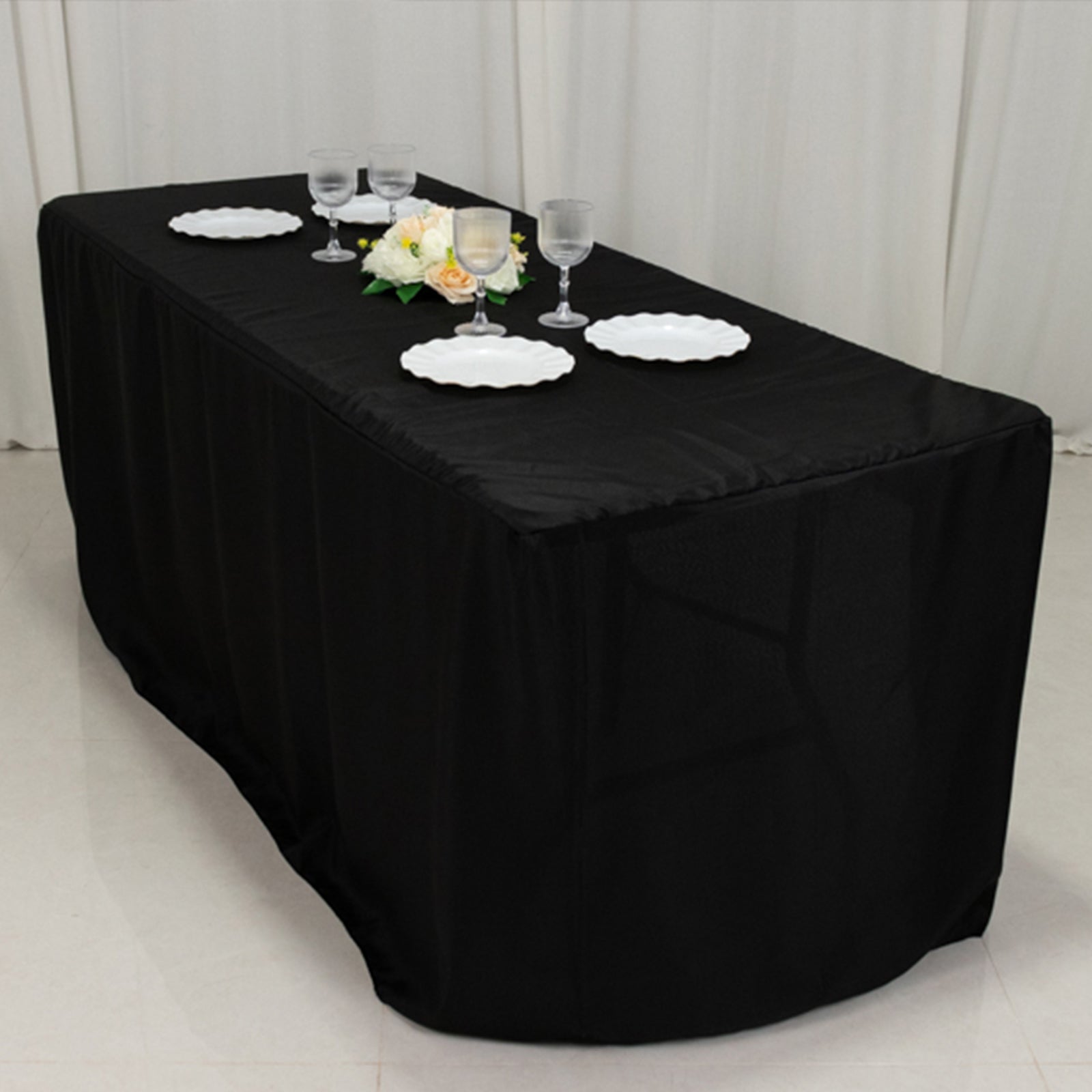 Fitted Polyester 72x30 Rectangle Tablecloth Black with Open Back Design - Easy to Maintain and Wrinkle-Resistant Table Cover