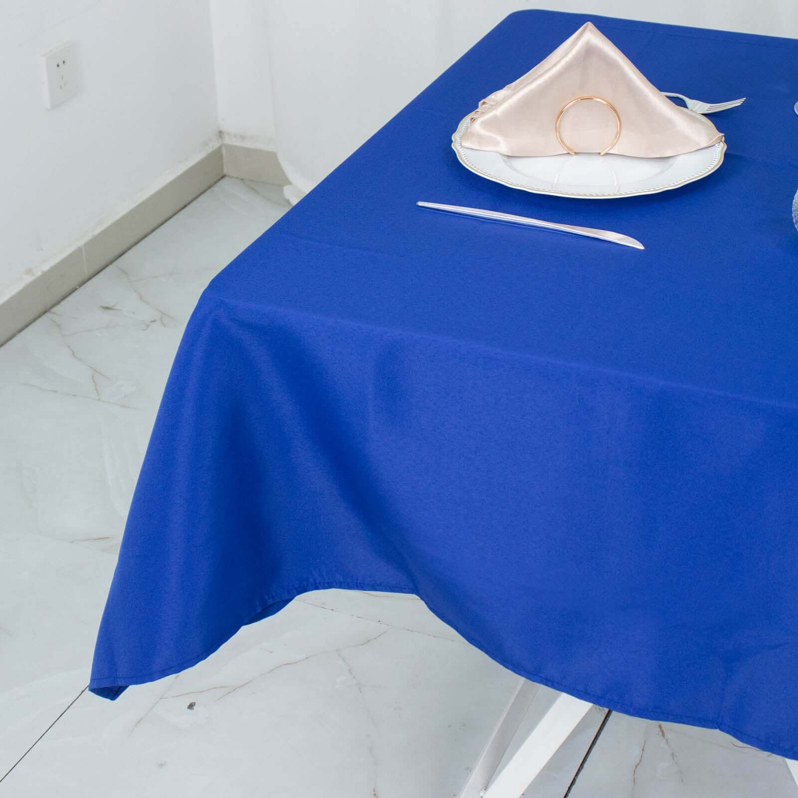 Premium Polyester 54x54 Table Overlay Square Tablecloth Royal Blue - Stain and Wrinkle-Resistant 220GSM Table Topper