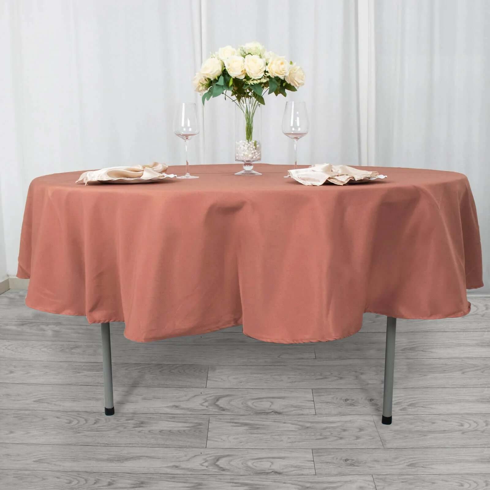 Premium Polyester 90 Round Tablecloth Terracotta (Rust) - Stain and Wrinkle-Resistant Design with 220GSM Thickness Table Cover