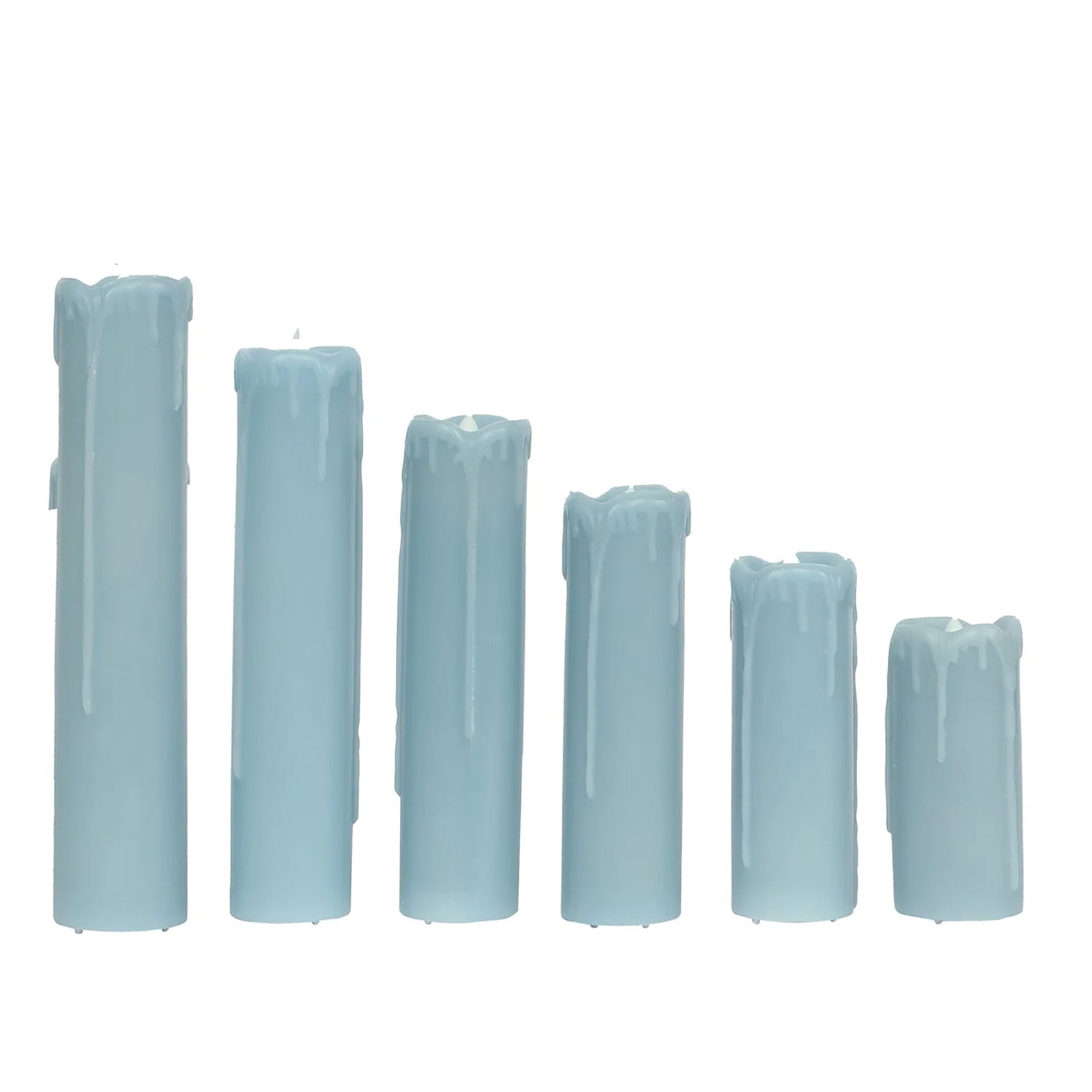 Set of 6 LED Flameless Luminaria Candles Drip Wax Dusty Blue - Battery Operated Pillar Lighting