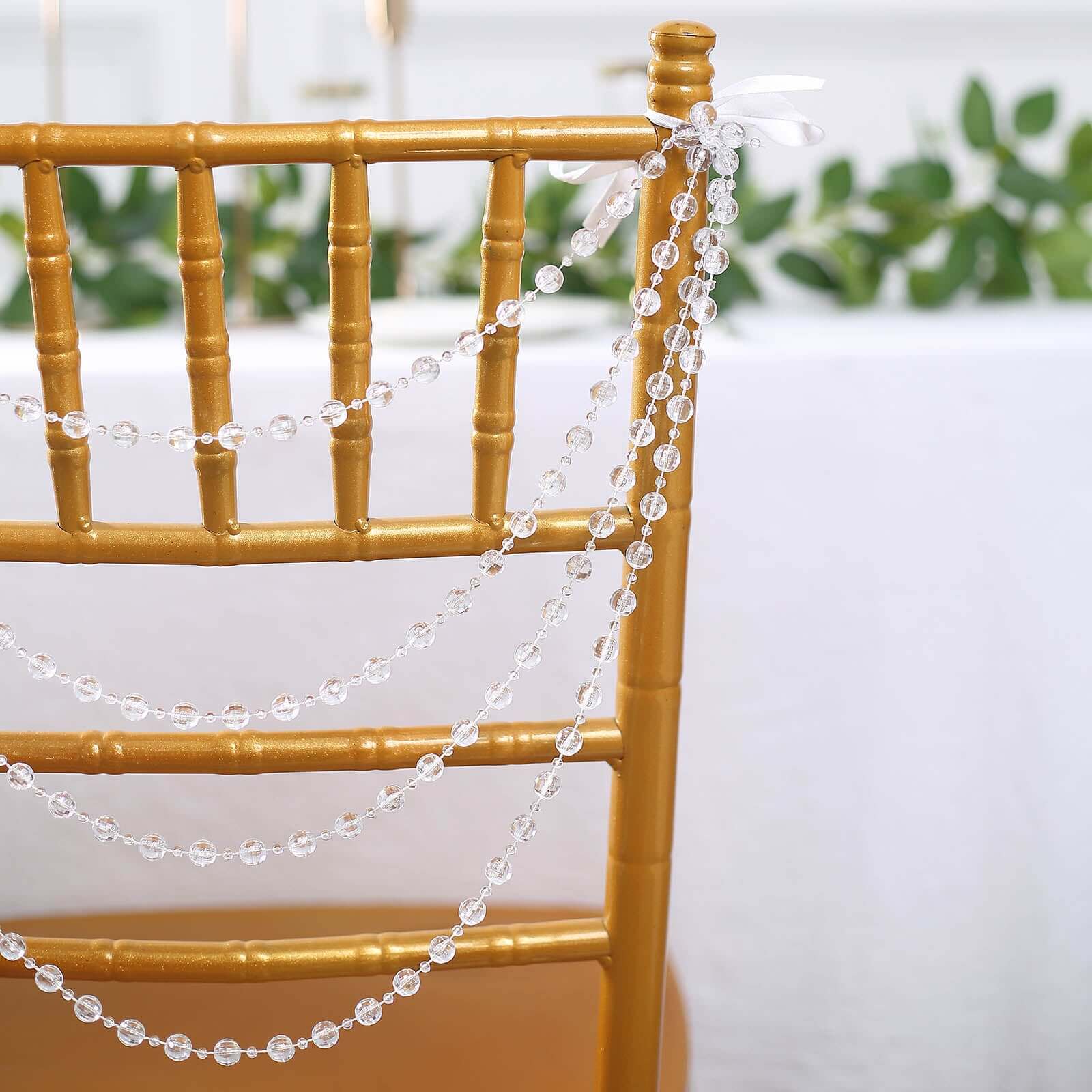 Faux Pearl Beaded 16 Chair Back Garland Sash Clear Gatsby-Inspired Style - Pre-Tied Chic Wedding Decor for Chiavari Chairs