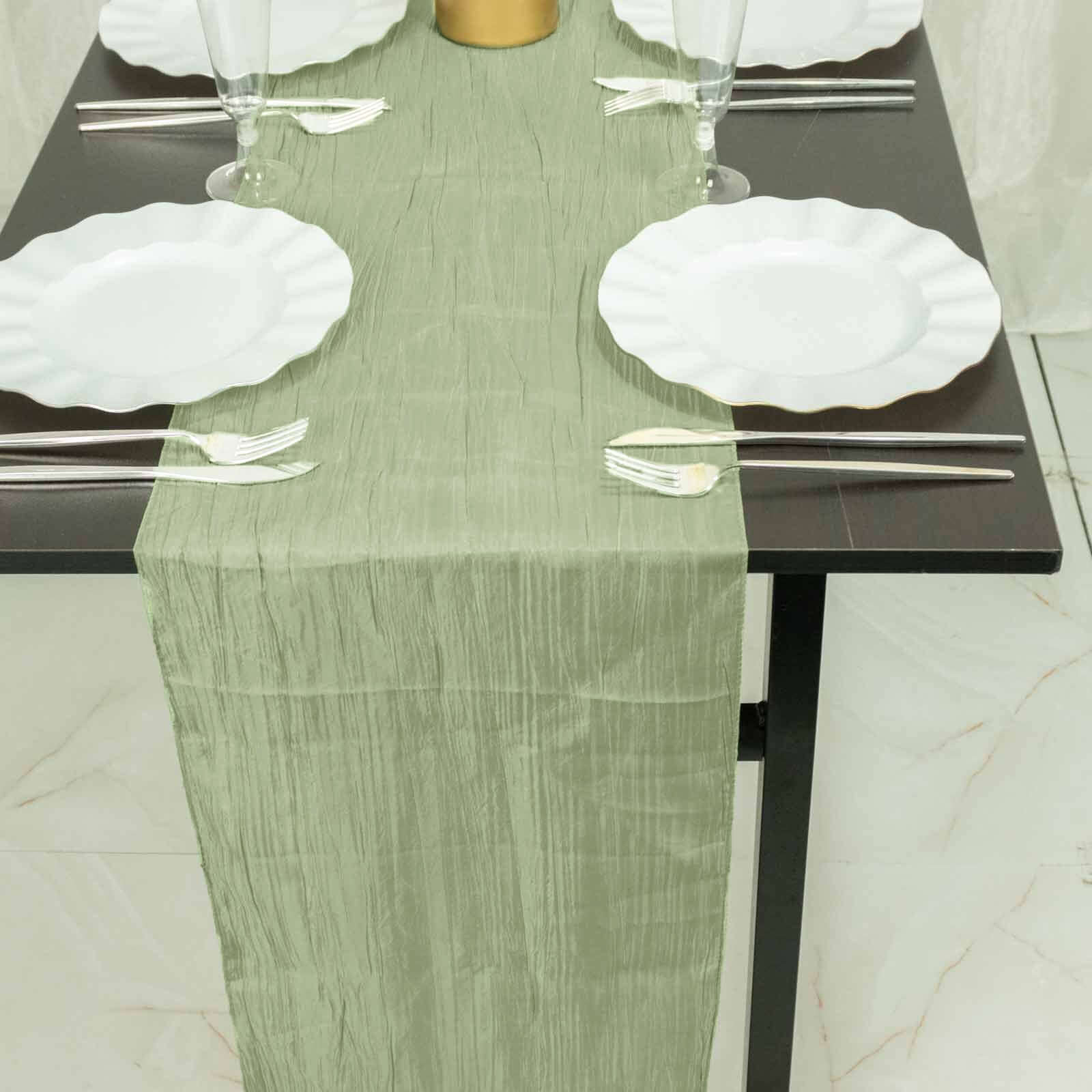 Taffeta 12x108 Table Runner Sage Green - Accordion Crinkle Design