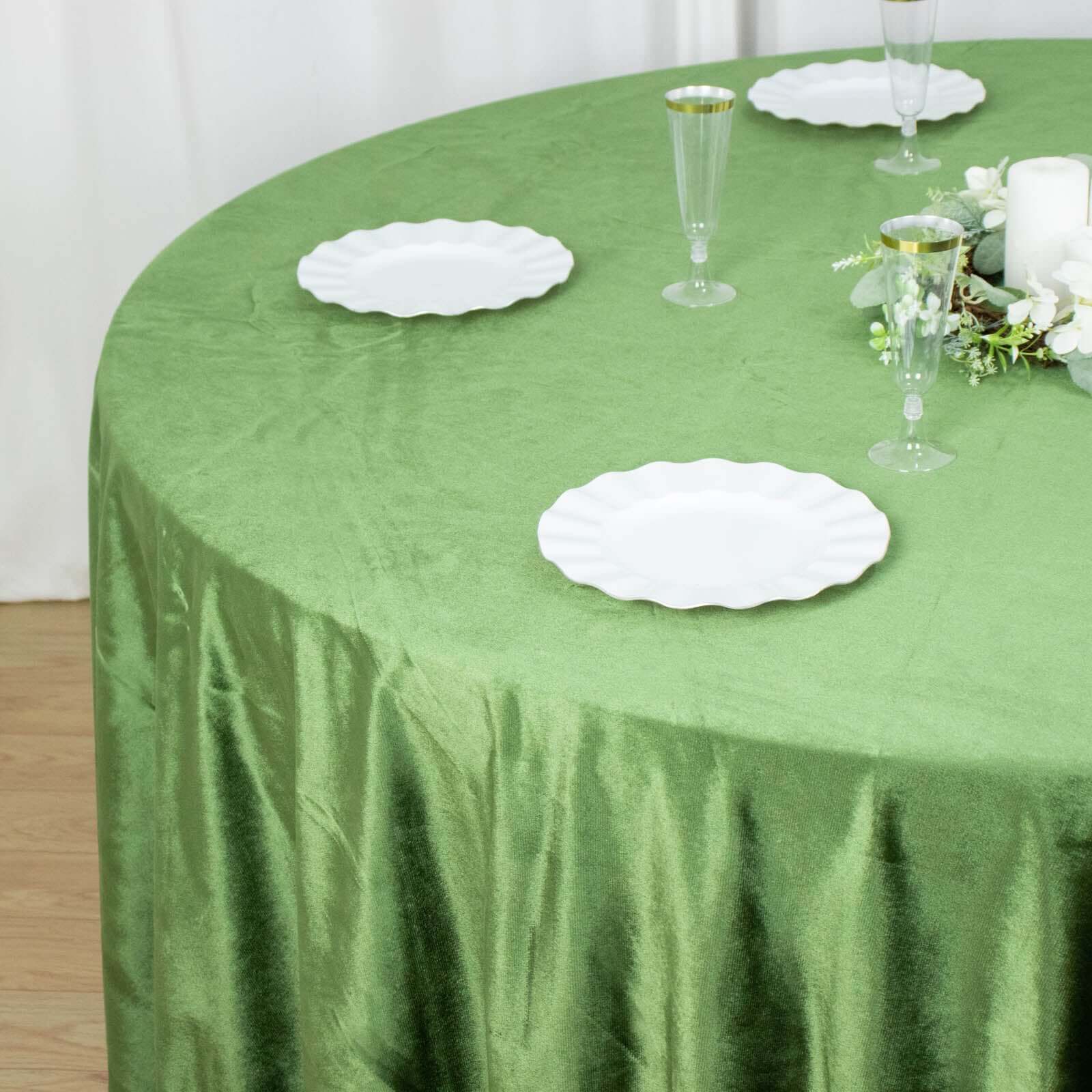 Premium Velvet 120 Round Tablecloth Olive Green - Reusable Soft & Seamless Table Cover