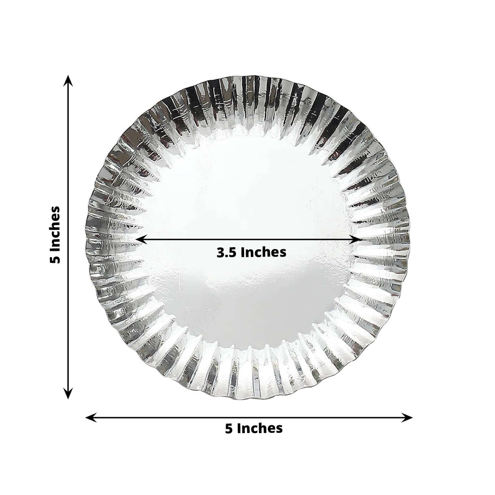 50-Pack Paper 5 Round Dessert Plates in Metallic Silver with Scalloped Rim - Disposable 250GSM Appetizer Party Plates