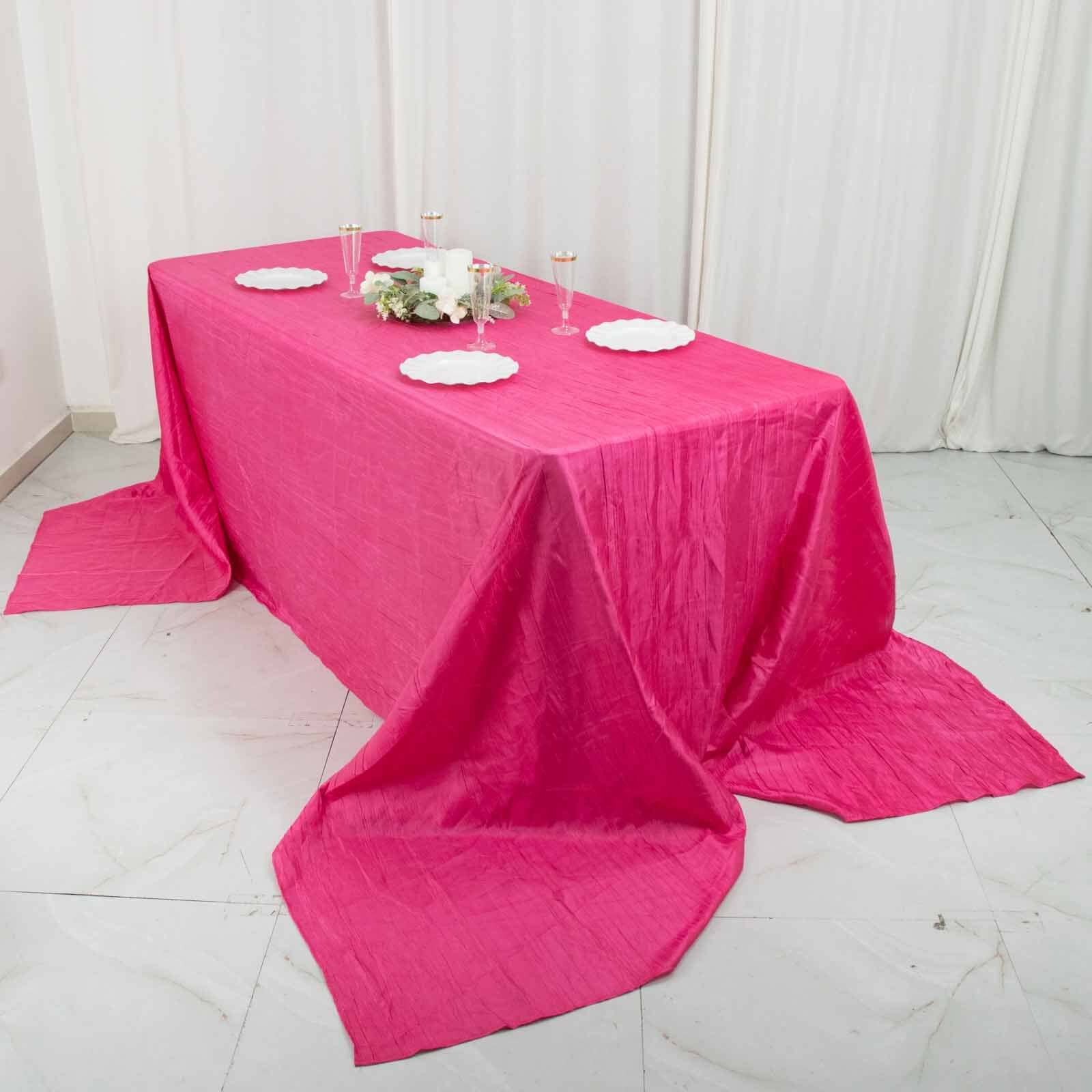 Taffeta 90x156 Rectangle Tablecloth Fuchsia - Accordion Crinkle Seamless Table Cover