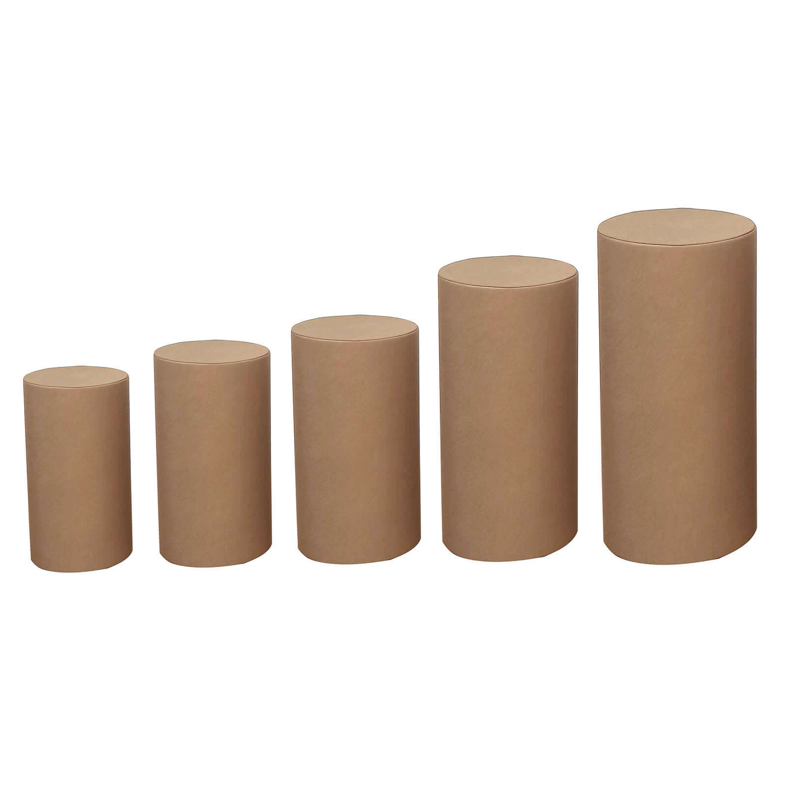 Set of 5 Taupe Spandex Cylinder Pedestal Stand Covers, Stretchable Pillar Prop Covers - 160 GSM