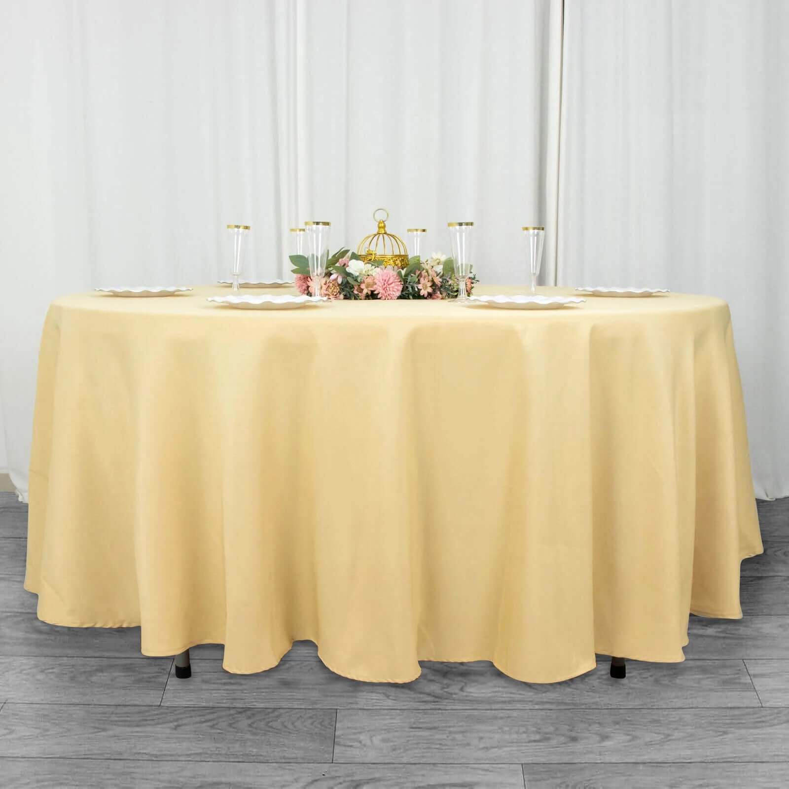 Premium Polyester 108 Round Tablecloth Champagne - Wrinkle-Resistant 220GSM Table Cover