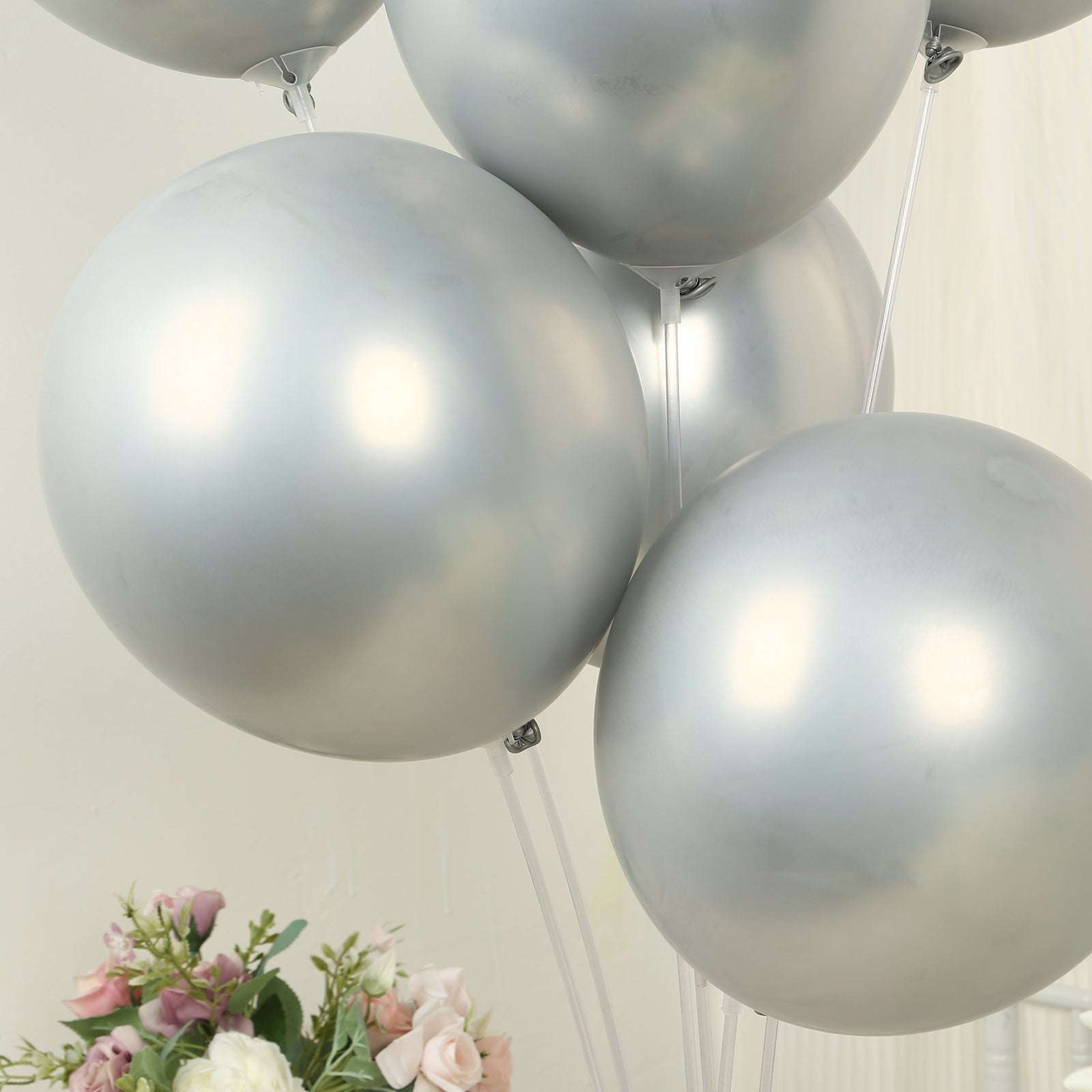 50 Pack Chrome Silver Biodegradable Latex Balloons 12, Thick Eco Friendly Metallic Party Balloons