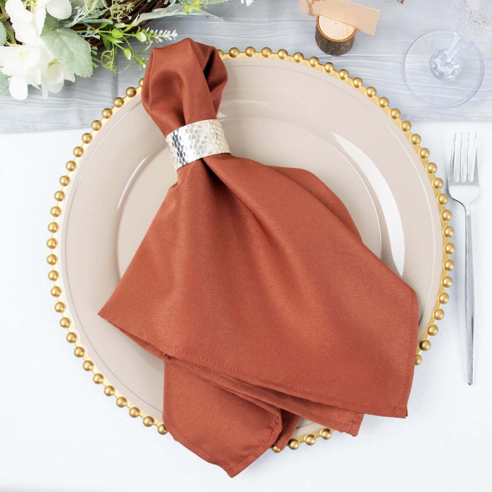 5 Pack Premium Polyester 20x20 Napkins Terracotta (Rust) - Wrinkle-Resistant & Durable Dinner Napkins