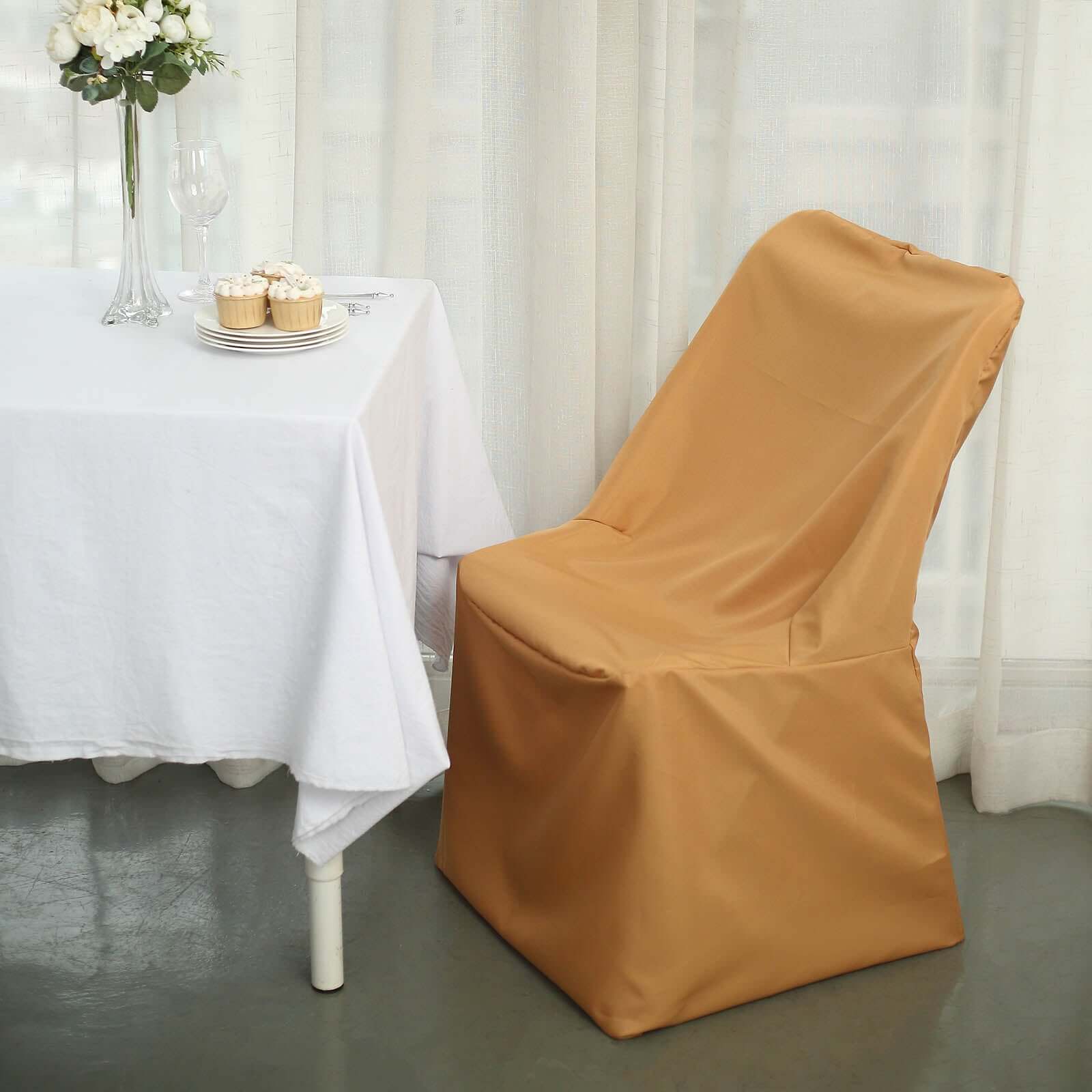 Polyester Chair Cover for Folding Lifetime Chairs Gold - Reusable Durable Slip-On Cover