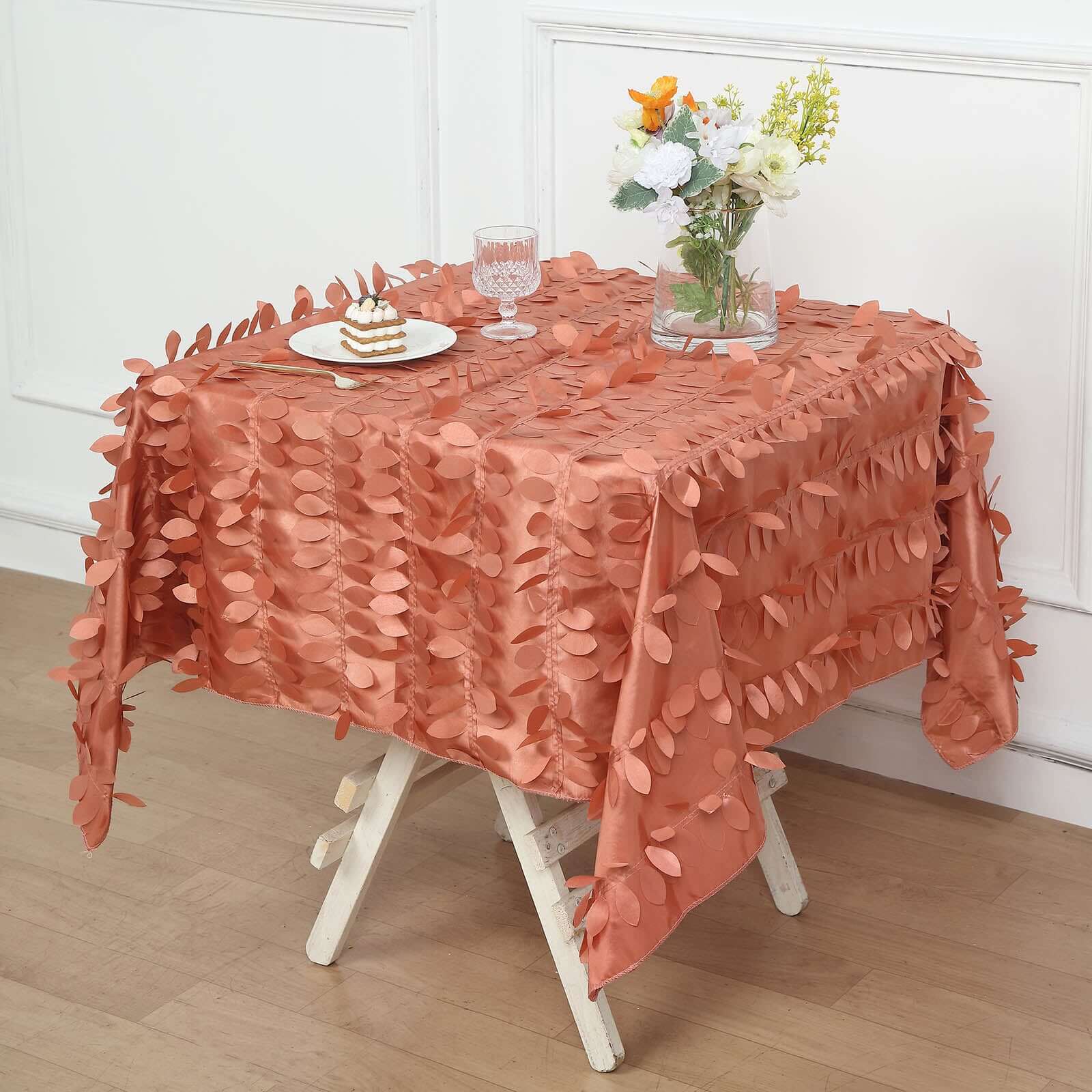 Taffeta 54x54 Square Tablecloth Terracotta (Rust) 3D Leaf Petal Table Cover