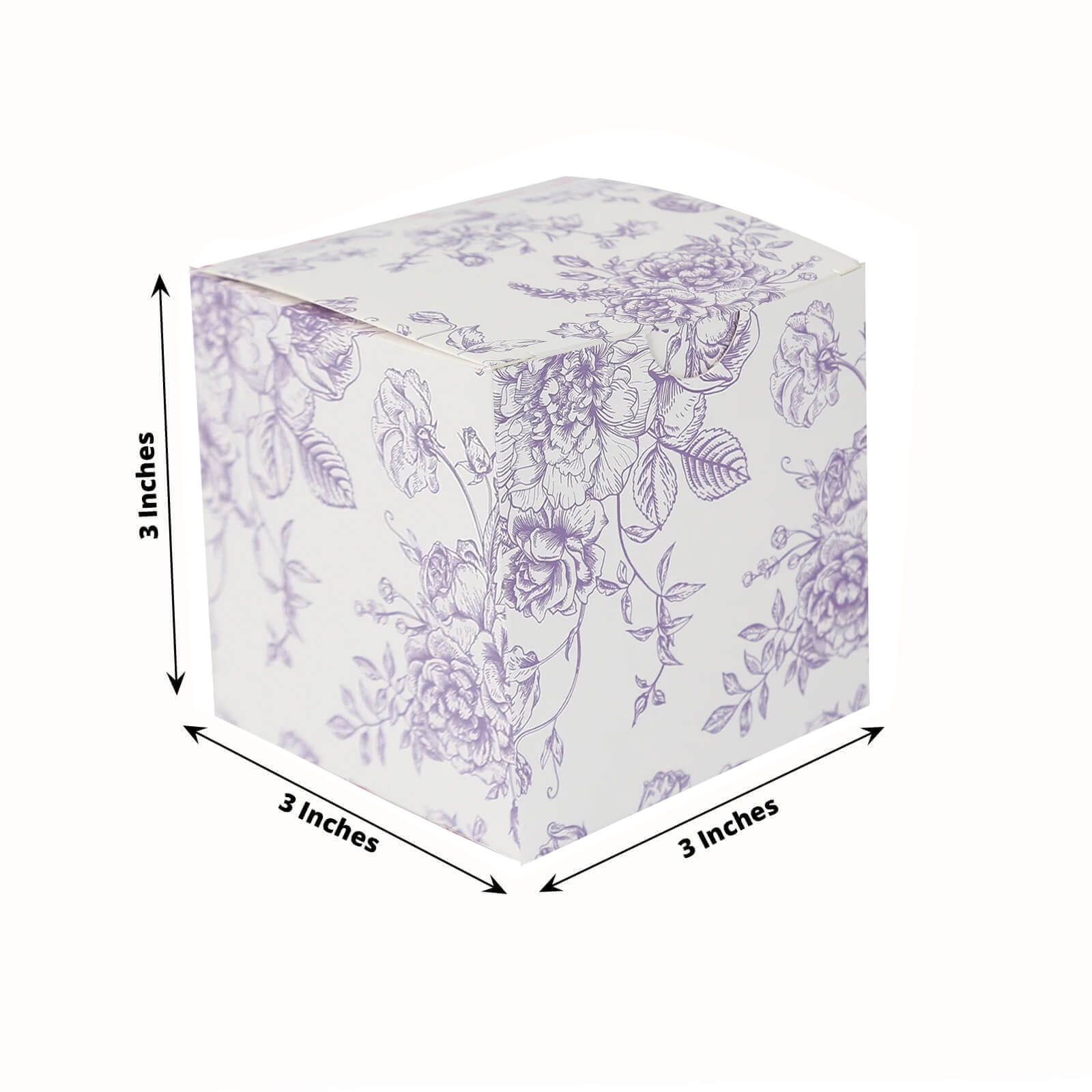 25 Pack Candy Treat Favor Boxes in French Toile Pattern - Matte Lavender and White Party Gift Boxes, Cardstock Paper - 3x3