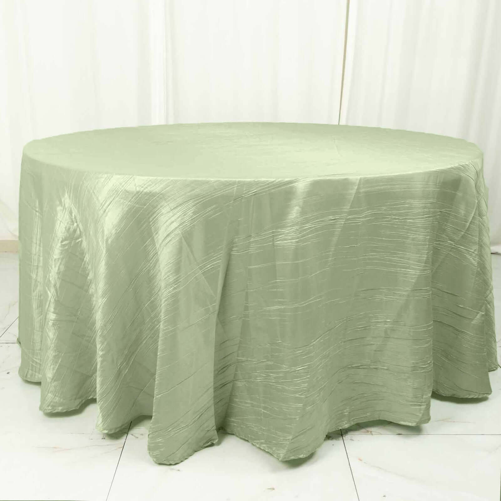 Taffeta 120 Round Tablecloth Sage Green - Seamless Accordion Crinkle Table Cover