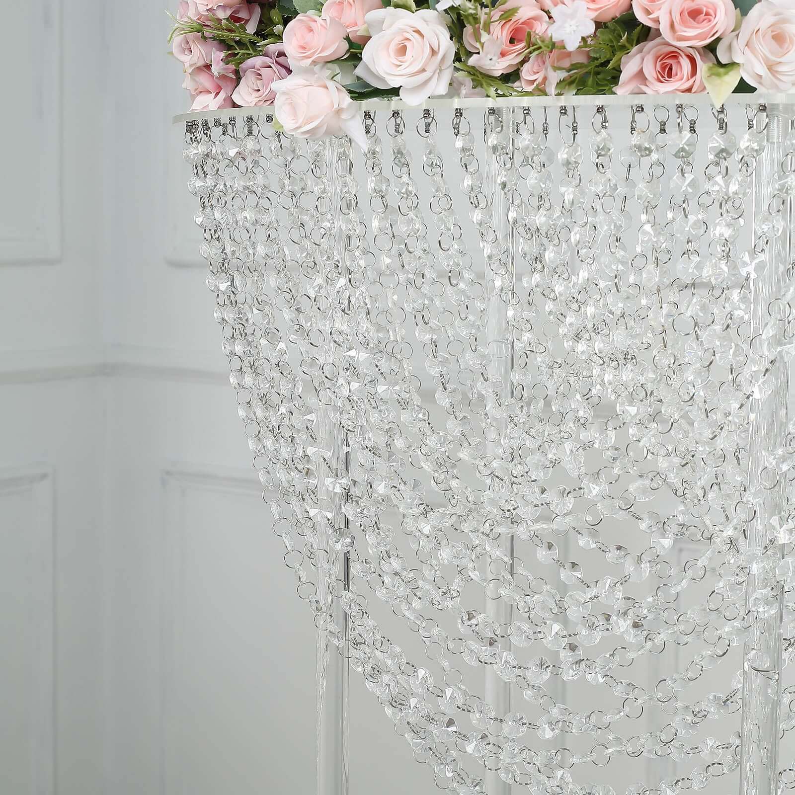 Acrylic Wedding Bouquet Pillar Centerpiece Crystal Chandelier Design - Large Flower Arrangement Table Stand 32