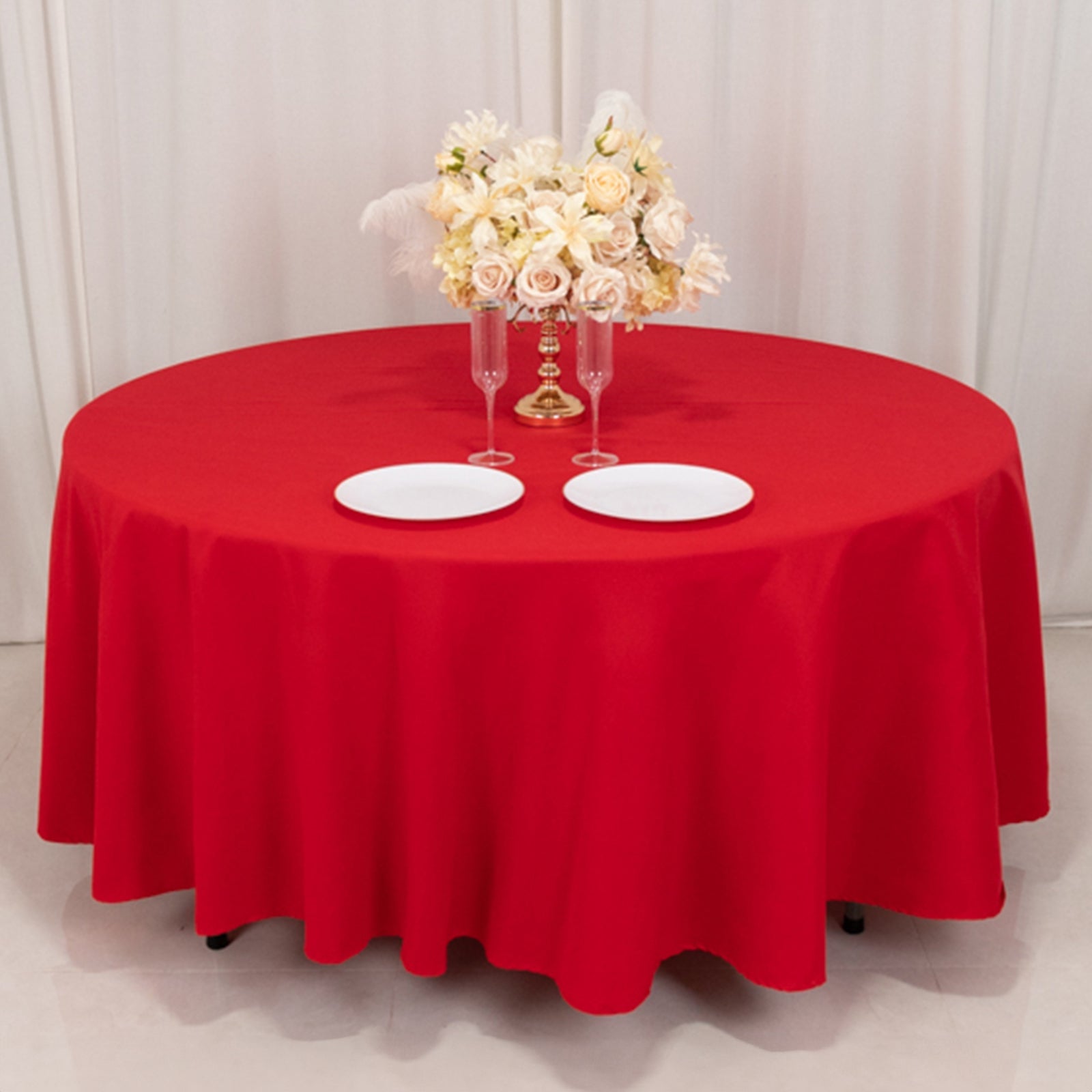 Cotton Blend 108 Round Tablecloth Red - Wrinkle-Resistant Design