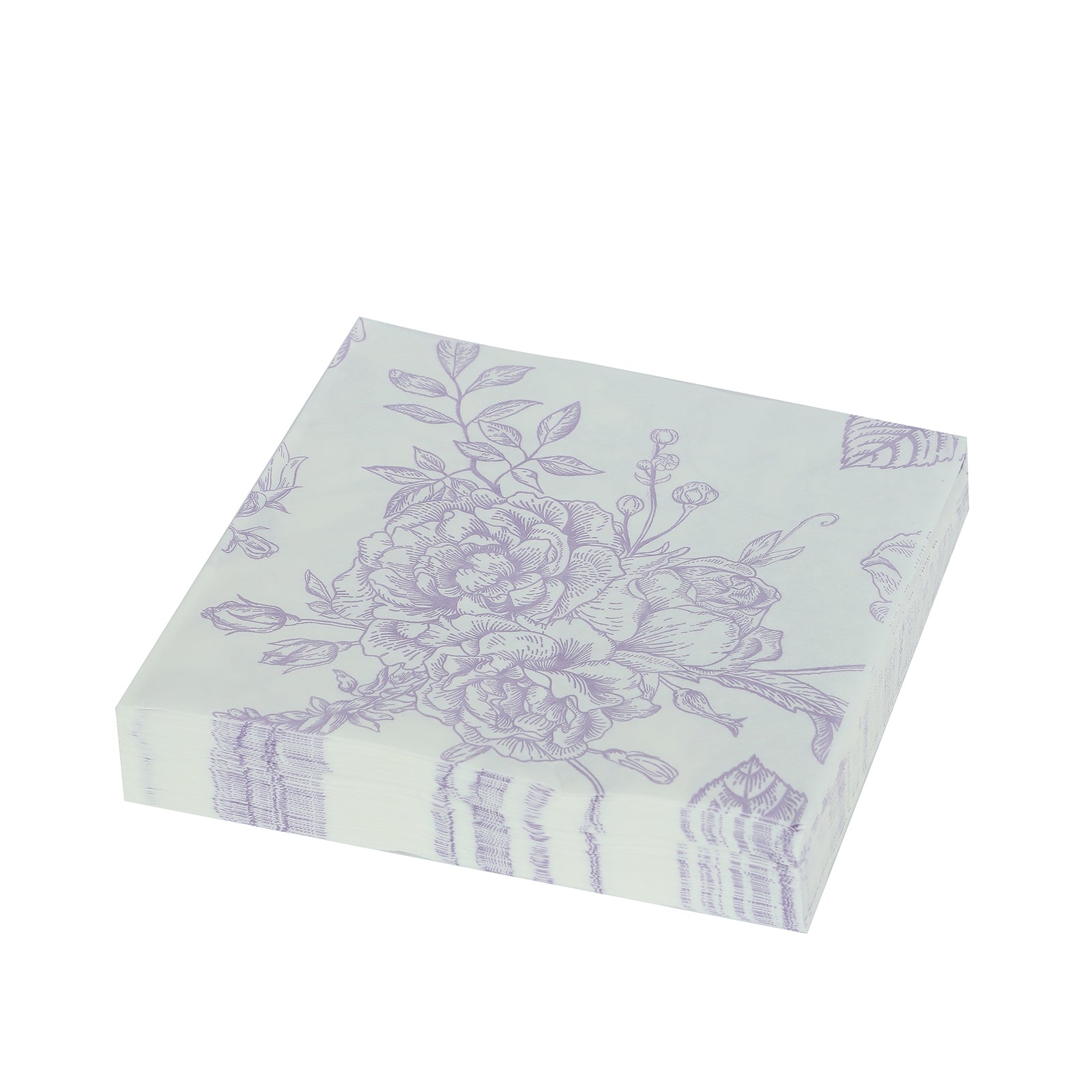 50 Pack Lavender 2-Ply Paper Beverage Napkins in Matte Pink and White French Toile Floral Pattern, Highly Absorbent Soft Disposable Cocktail Napkins