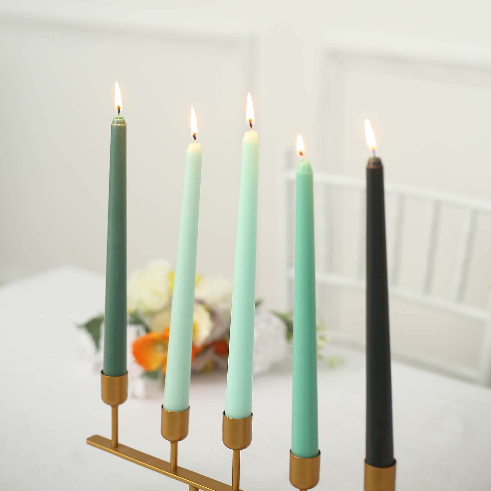 12-Pack Taper Candles Premium Wax Design Mixed Green - Unscented Candles for Sophisticated Decor 10