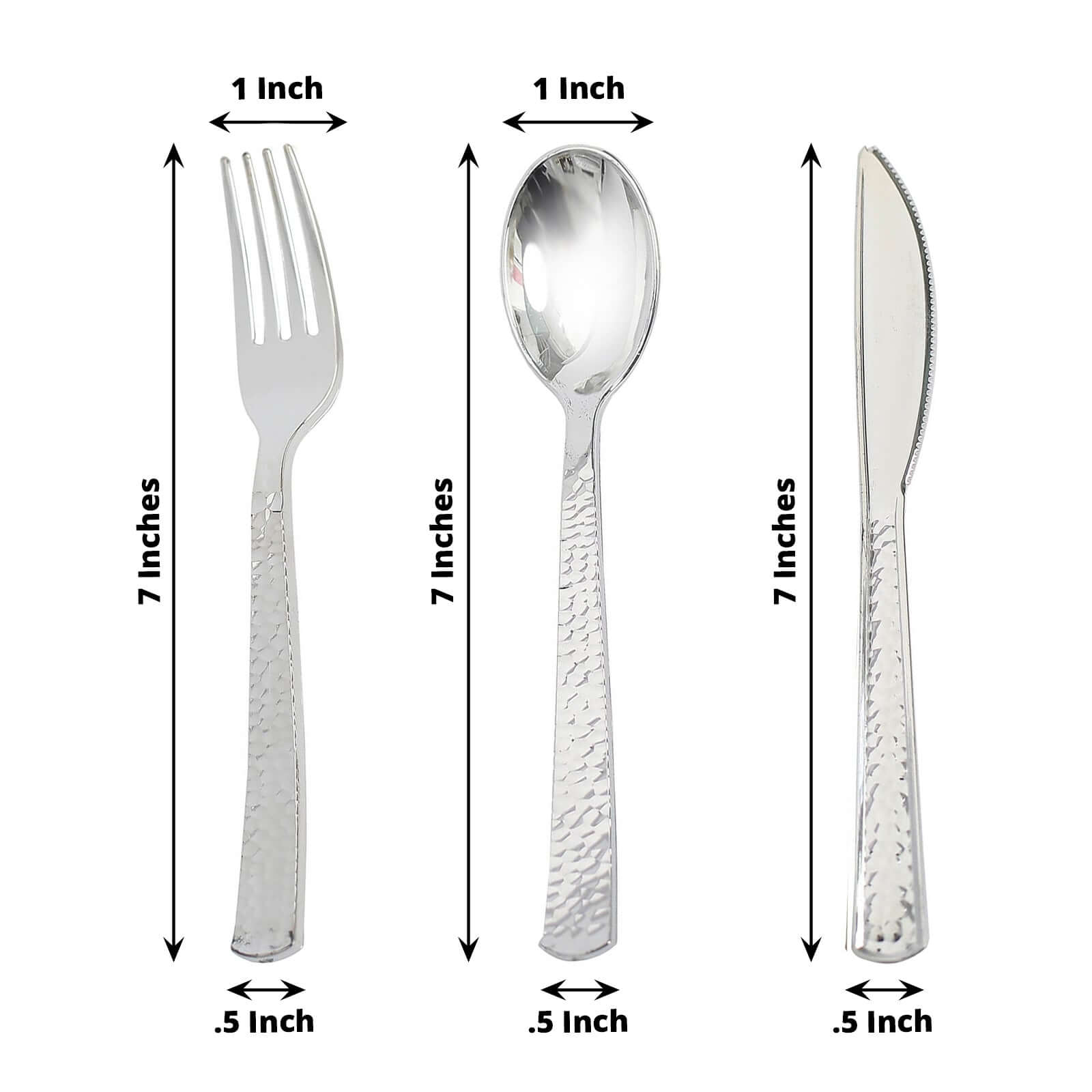 24-Pack Plastic Silverware Set with Hammered Design Silver - Heavy Duty Disposable Utensils 7