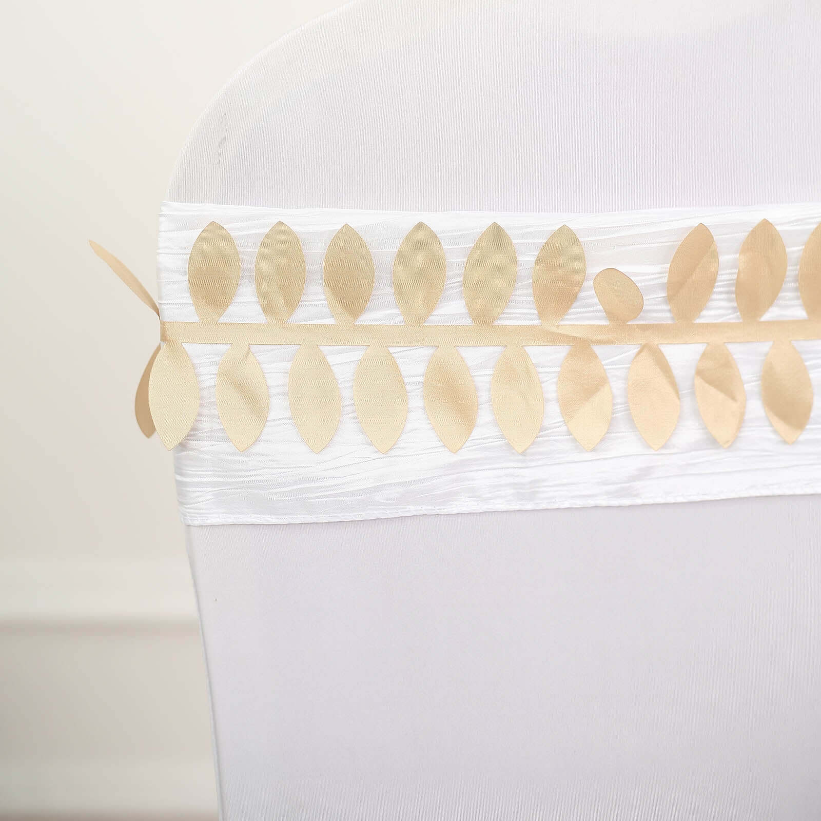 Taffeta Ribbon Sash with 4 Leaf Petal Design Champagne 50ft - Sophisticated Artificial Fabric Garland