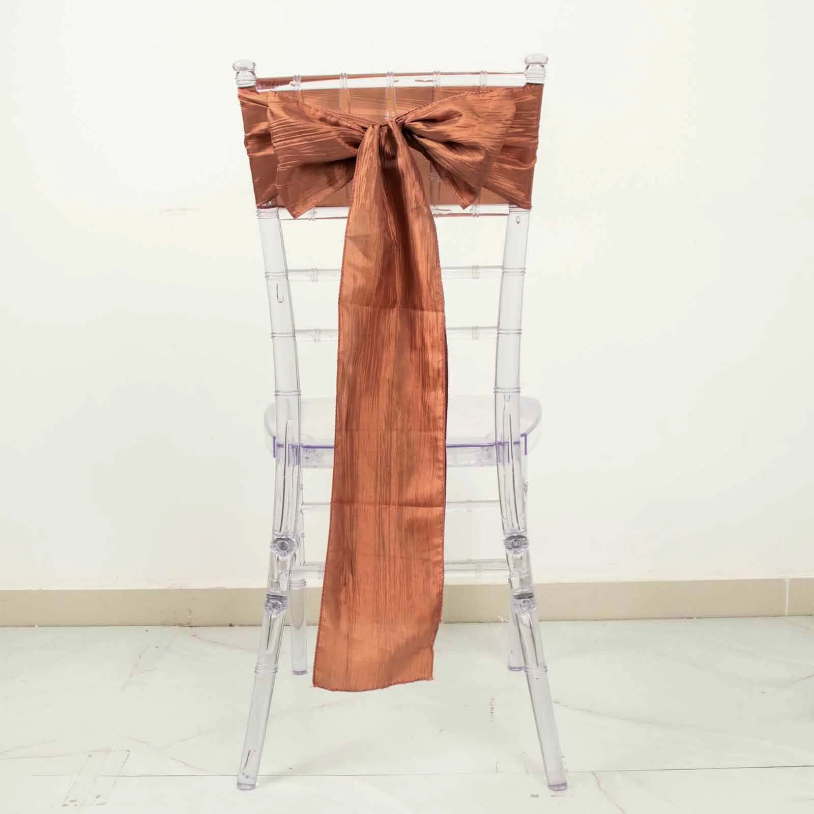 5 Pack Taffeta 6x106 Chair Sashes Terracotta (Rust) Accordion Crinkle Texture - Stylish Decor for Weddings & Gatherings