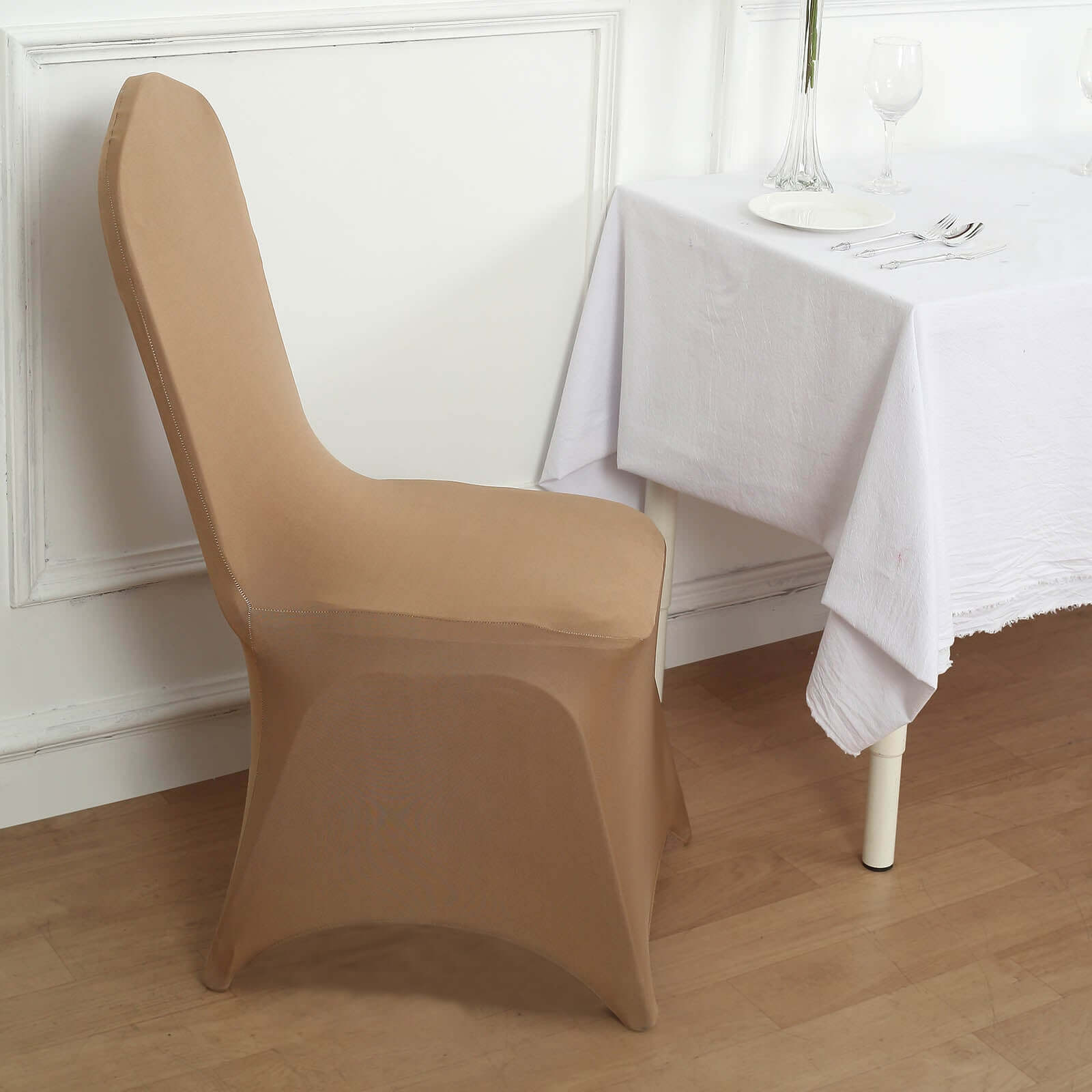 Spandex Chair Cover for Banquet Chairs Taupe - Stretch 160GSM Fabric with Slip-On Slipcover