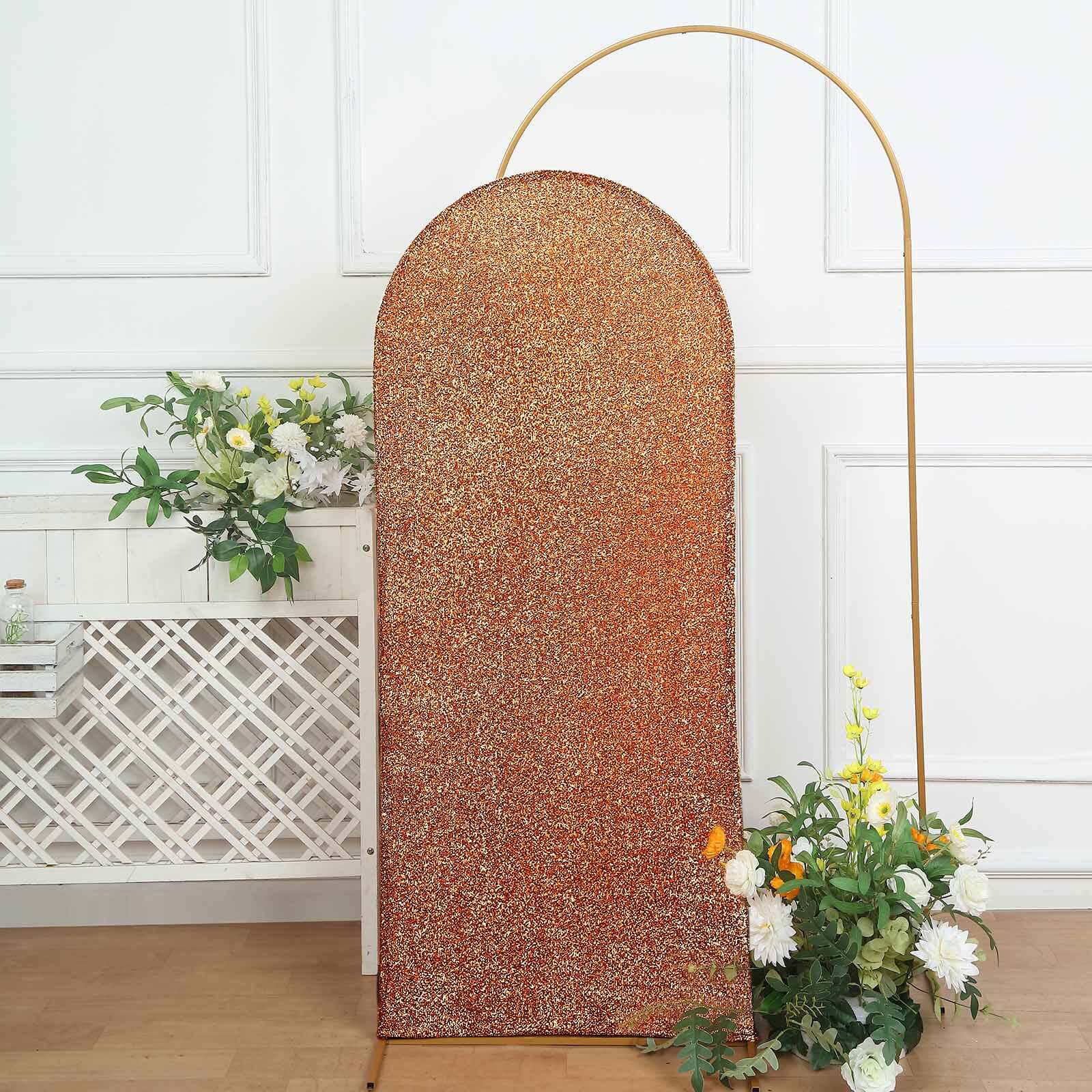 5ft Antique Gold Shimmer Tinsel Spandex Chiara Backdrop Stand Cover For Fitted Round Top Wedding Arch