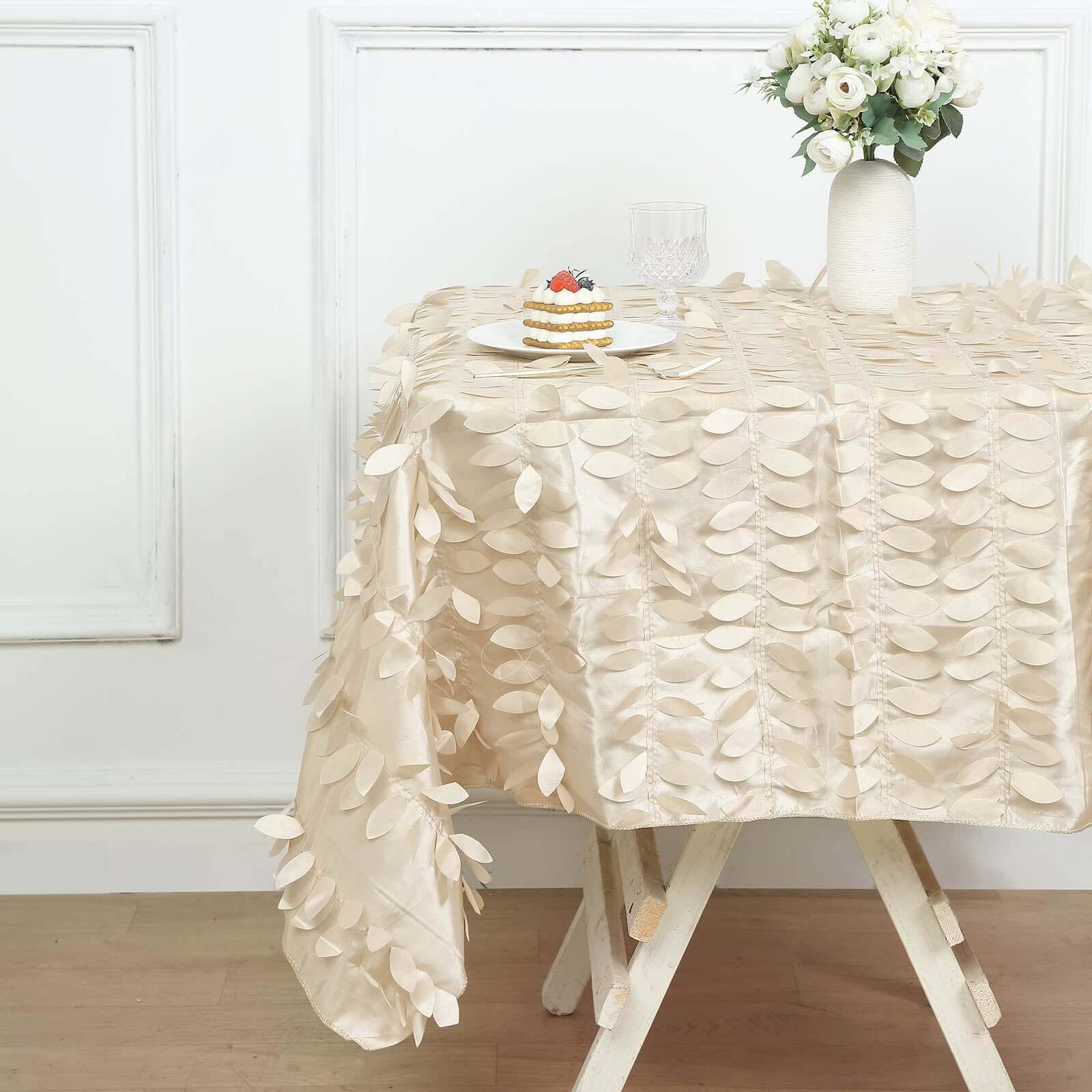 Taffeta 54x54 Square Tablecloth Beige 3D Leaf Petal Table Cover