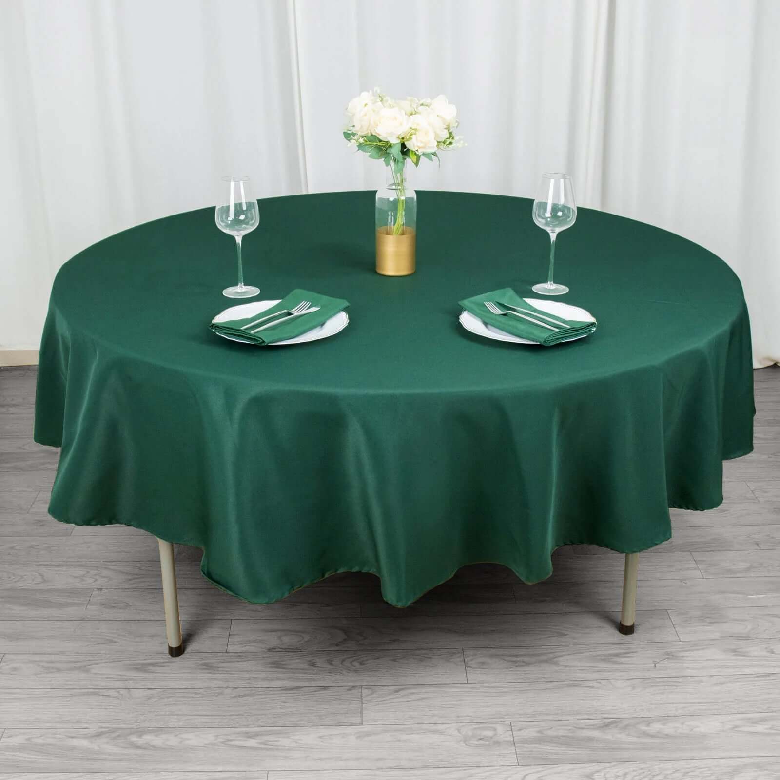 Premium Polyester 90 Round Tablecloth Hunter Emerald Green - Stain and Wrinkle-Resistant Design with 220GSM Thickness Table Cover