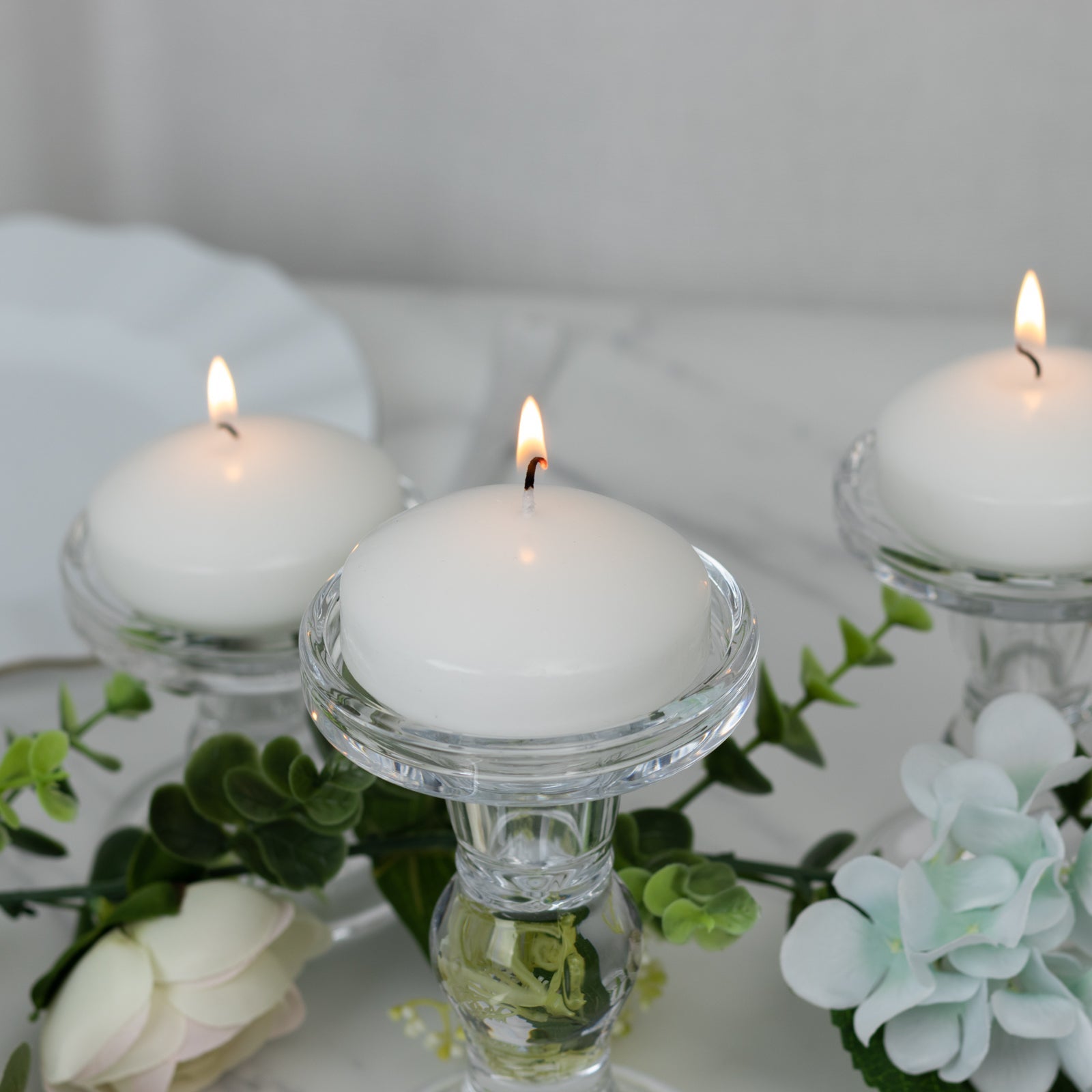 12 Pack 3 White Floating Candles, Unscented Dripless Wax Discs for Centerpieces