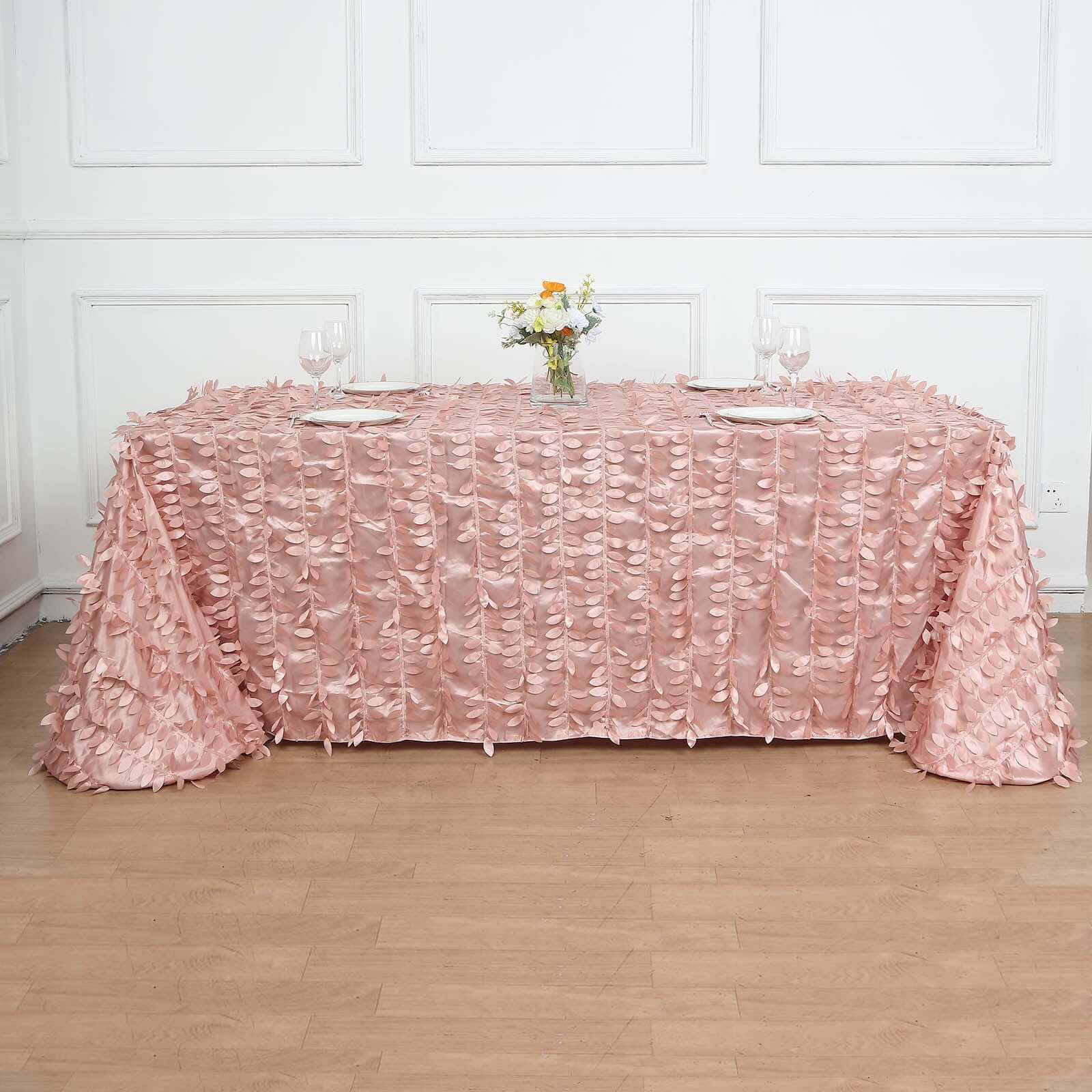 Taffeta 90x156 Rectangle Tablecloth Dusty Rose | 3D Leaf Petal Design Seamless Table Cover